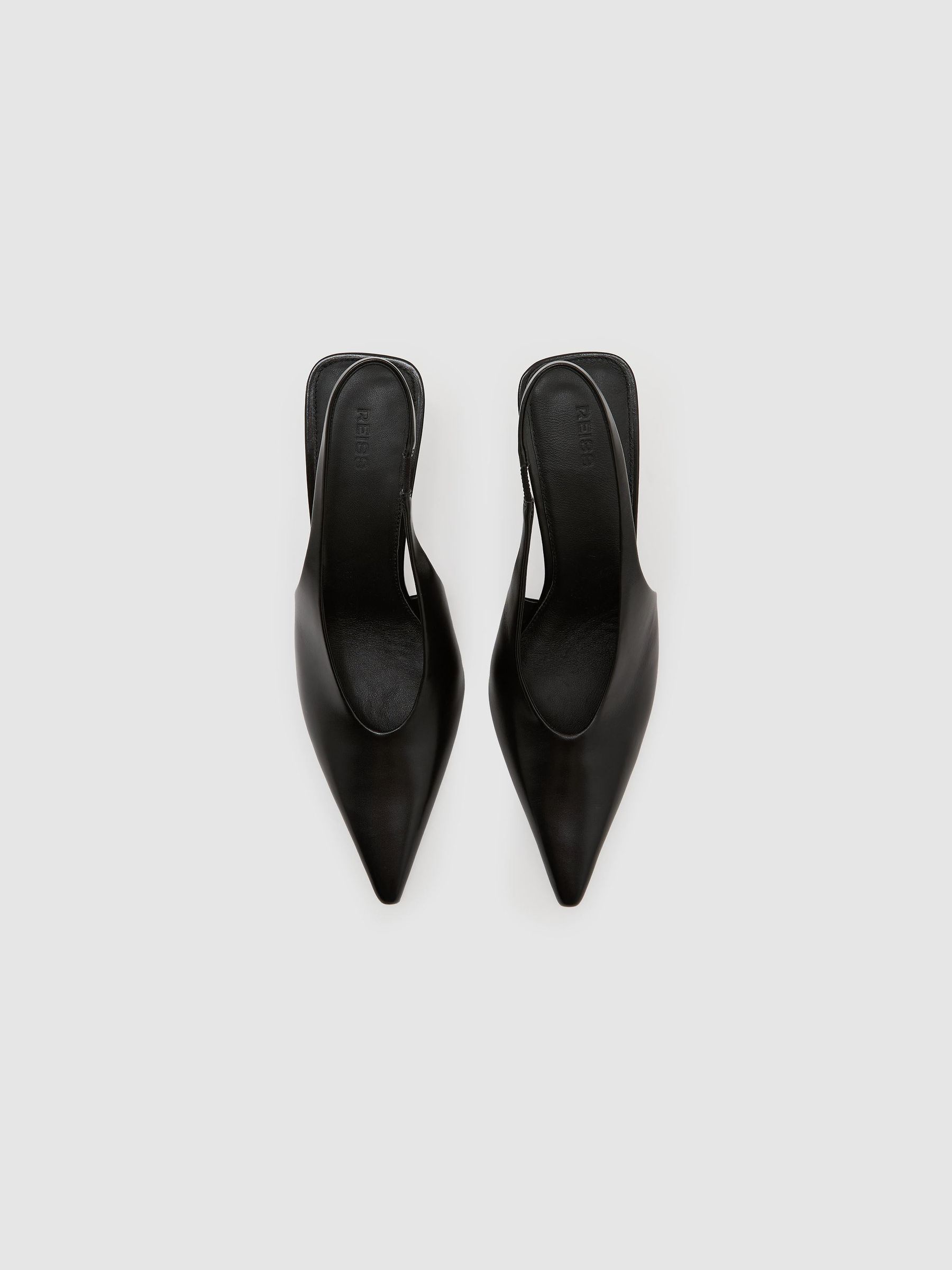 Leather Slingback Mid-Heel Court Shoes in Black - صورة 3 من 6