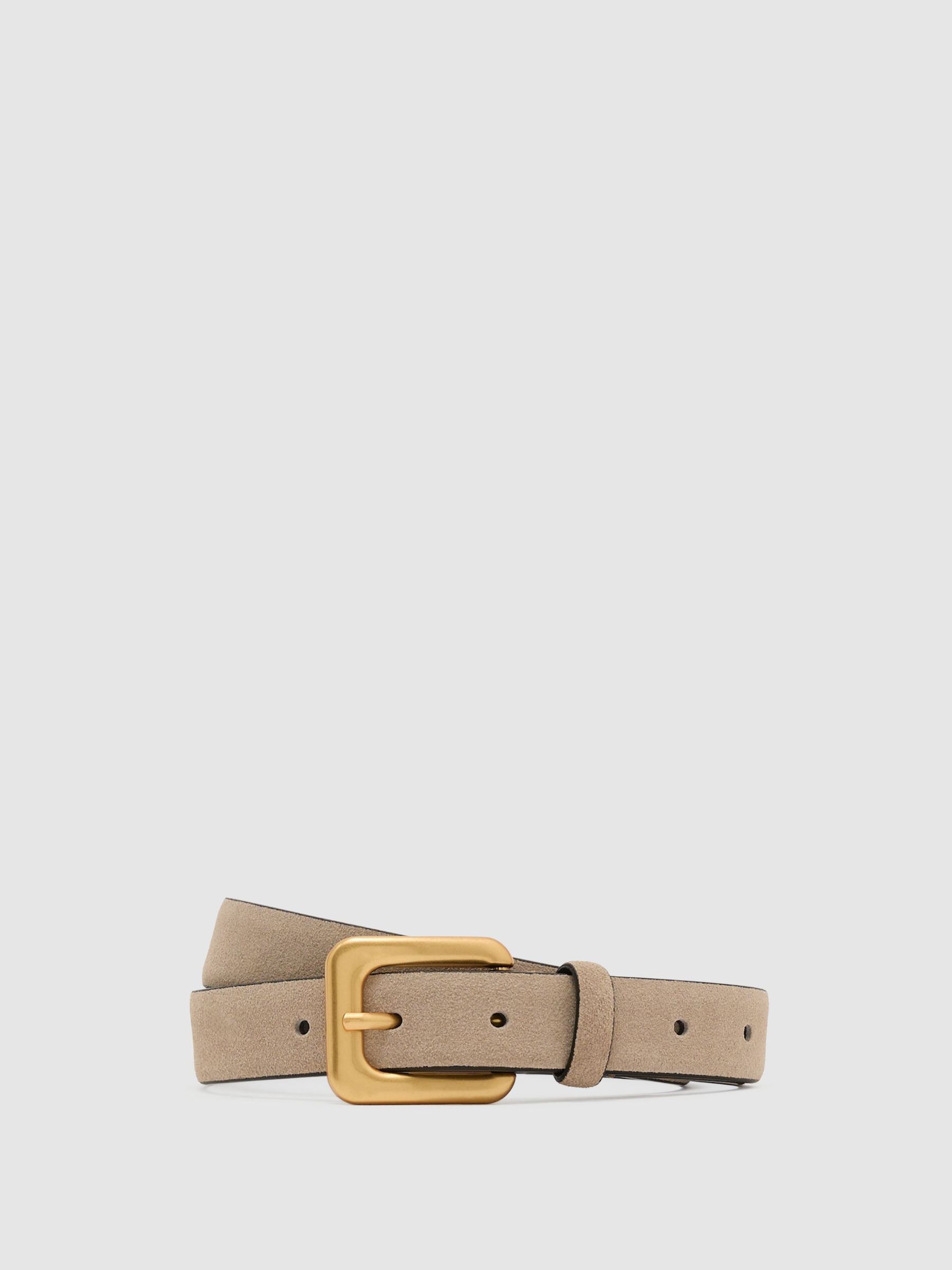 Suede Square-Buckle Belt in Grey - Image 2 of 5