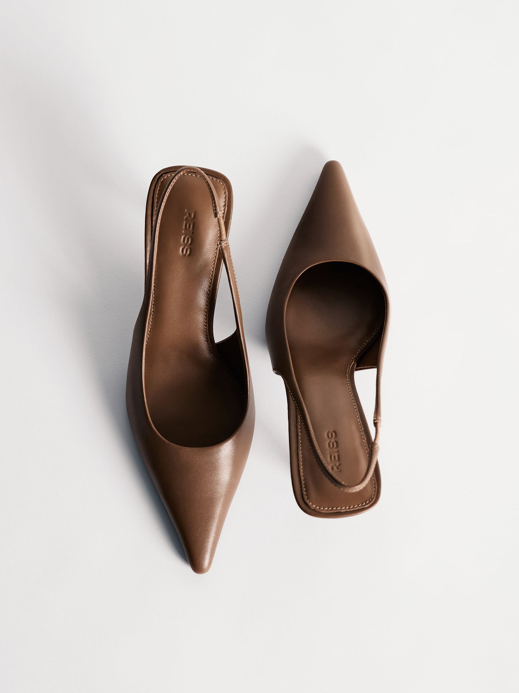 Leather Slingback Mid-Heel Court Shoes in Tan by Reiss