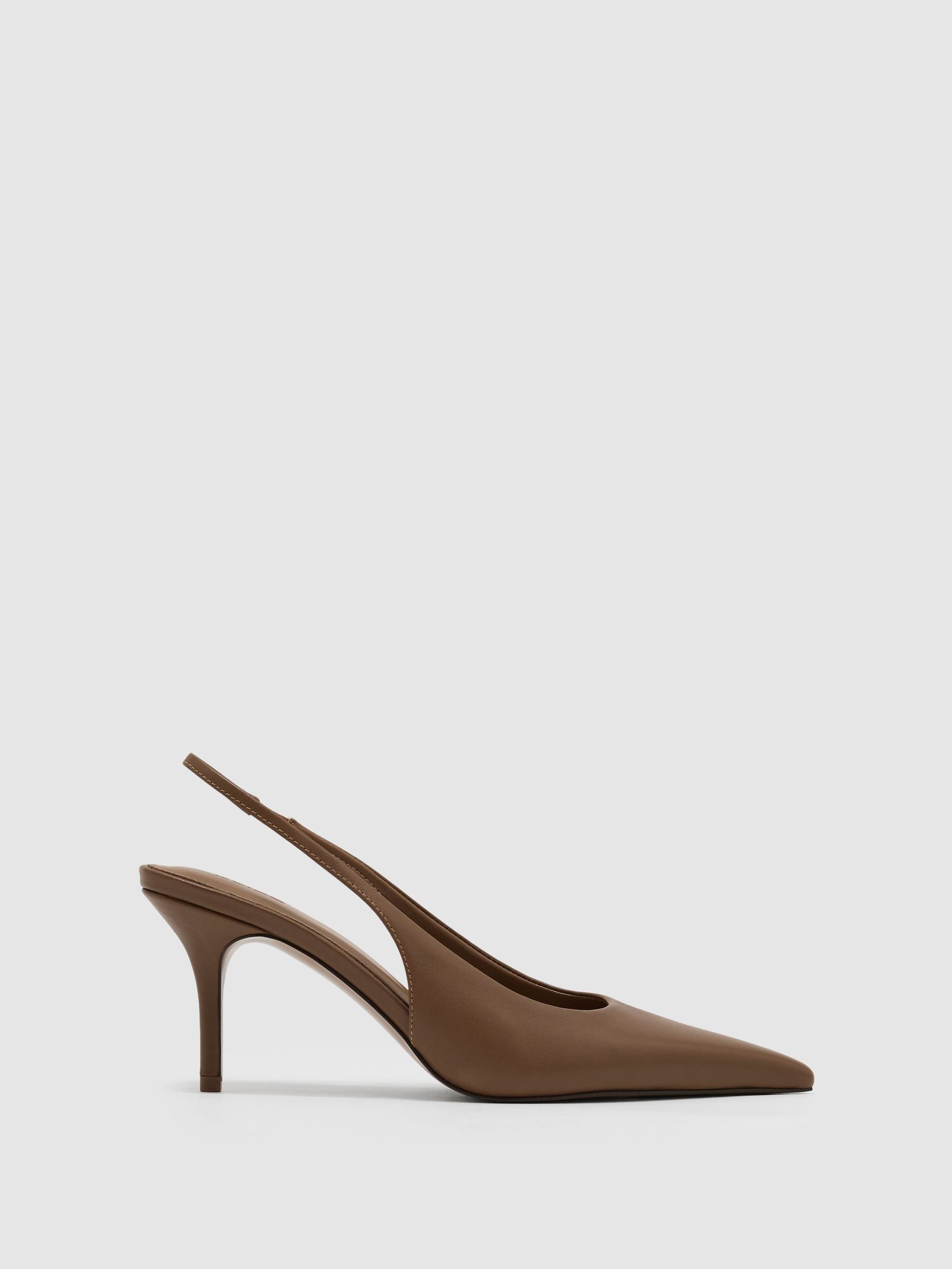 Leather Slingback Mid-Heel Court Shoes in Tan - صورة 2 من 6