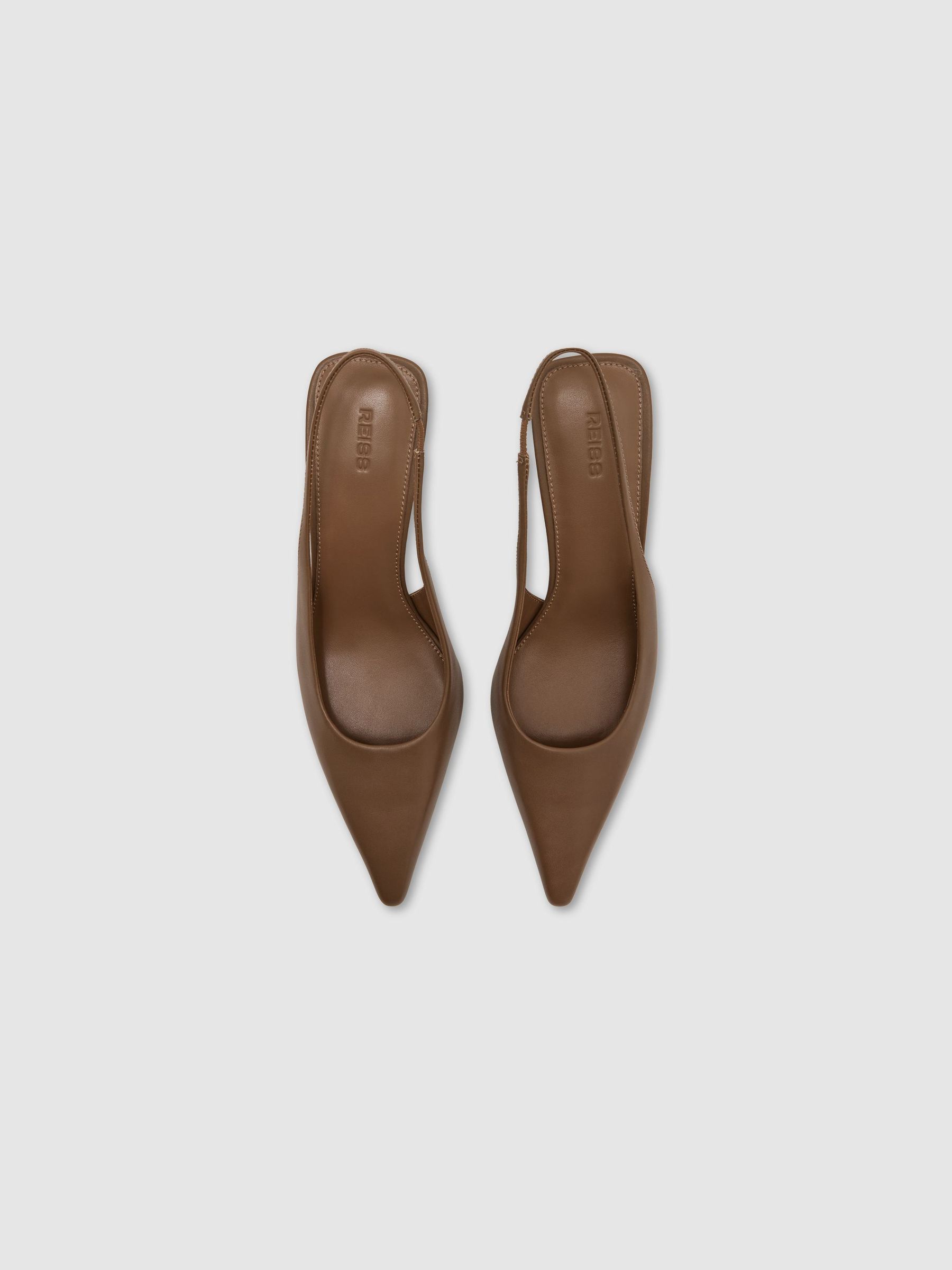 Leather Slingback Mid-Heel Court Shoes in Tan - صورة 3 من 6