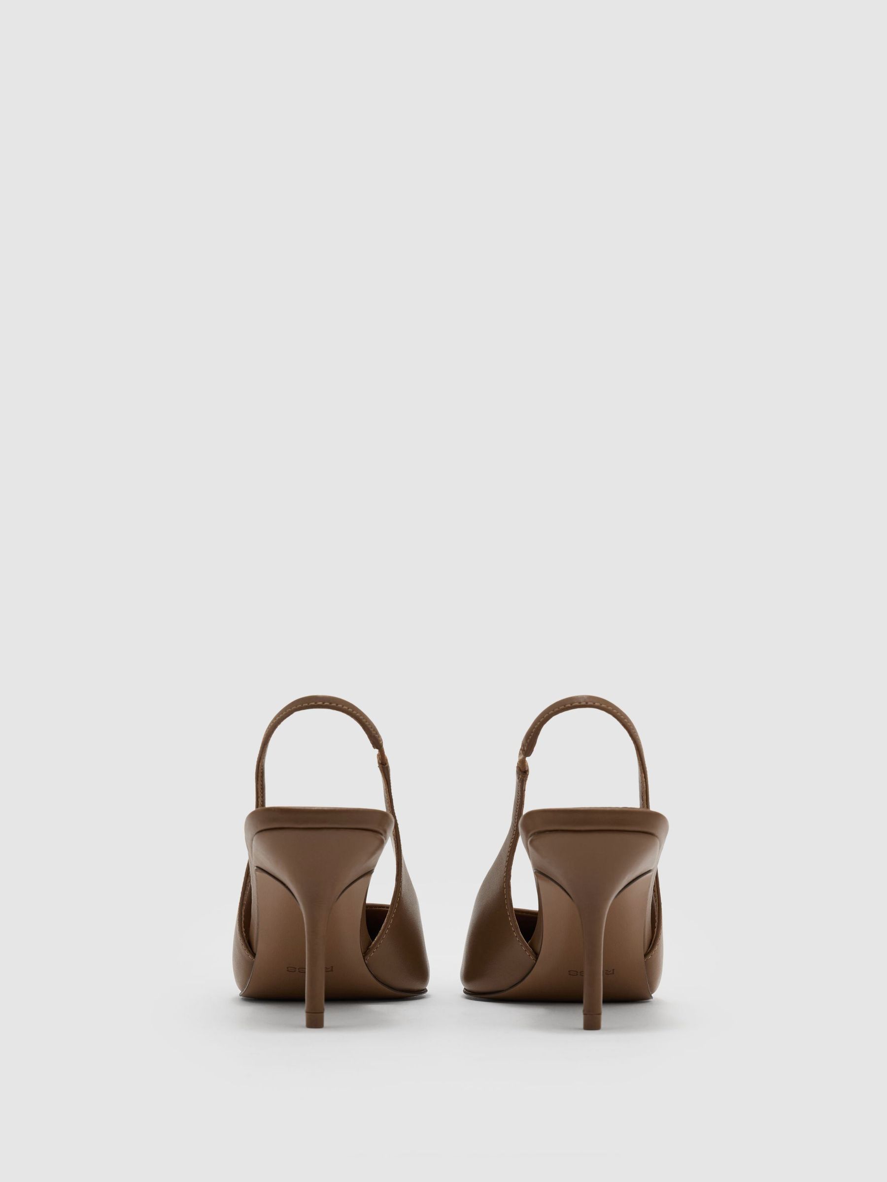 Leather Slingback Mid-Heel Court Shoes in Tan - صورة 5 من 6