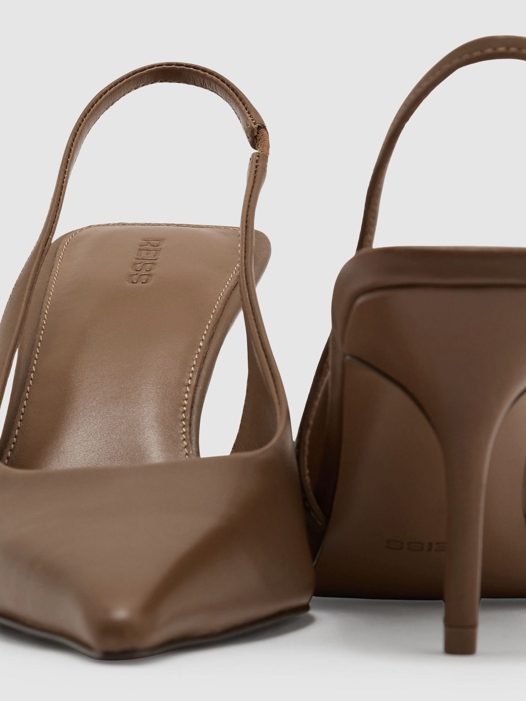 Leather Slingback Mid-Heel Court Shoes in Tan - Image 7 of 7