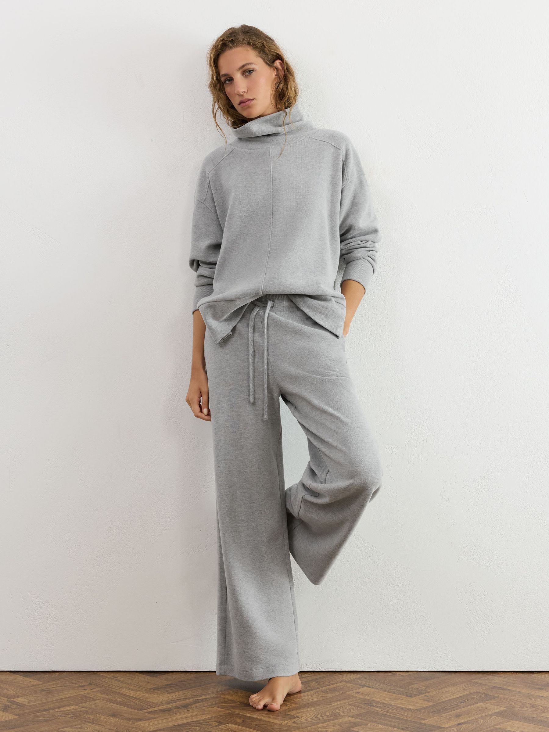 Cotton-Blend Wide-Leg Drawstring Joggers in Grey Marl - Image 1 de 6