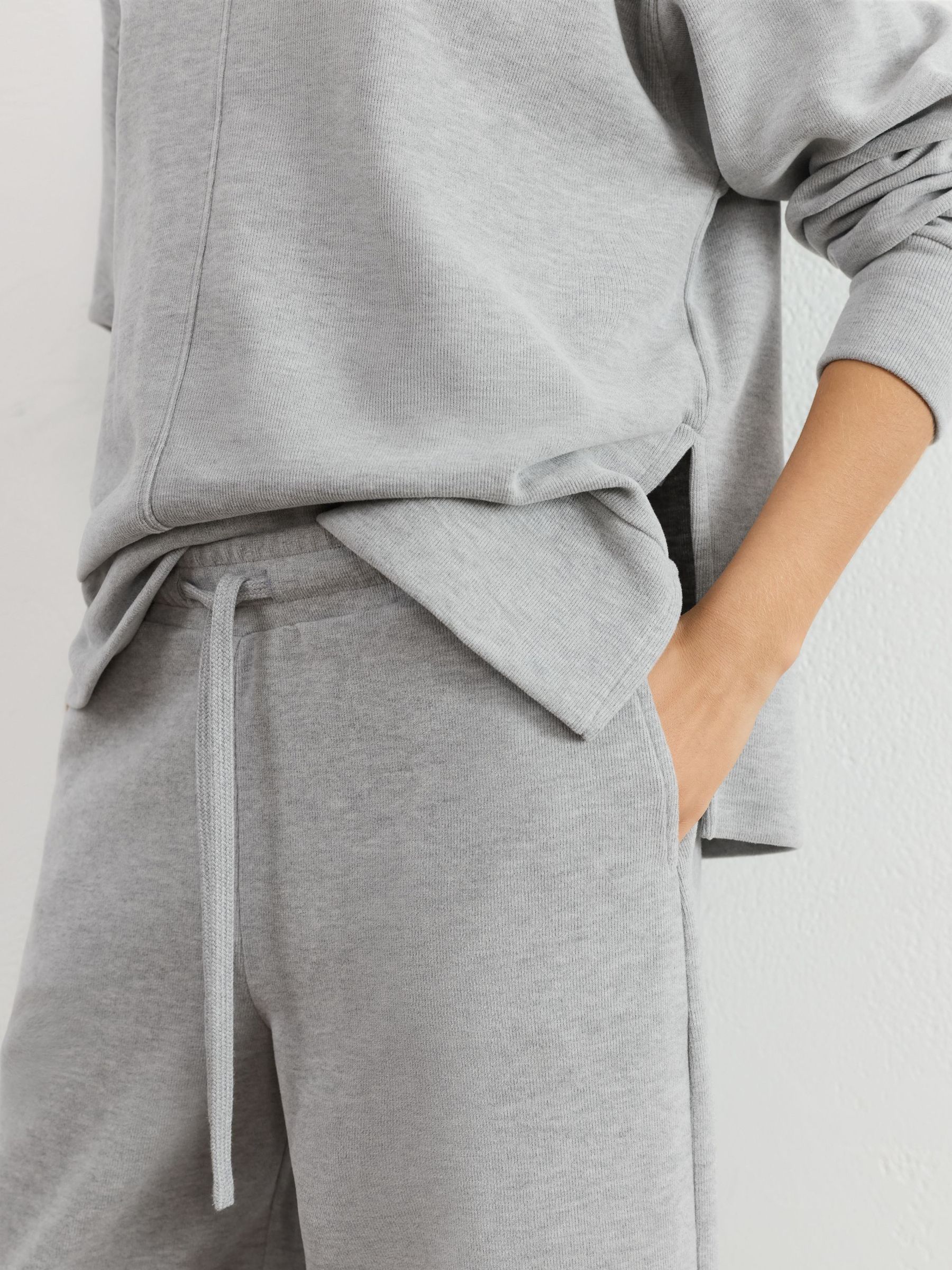 Cotton-Blend Wide-Leg Drawstring Joggers in Grey Marl - Image 3 de 6