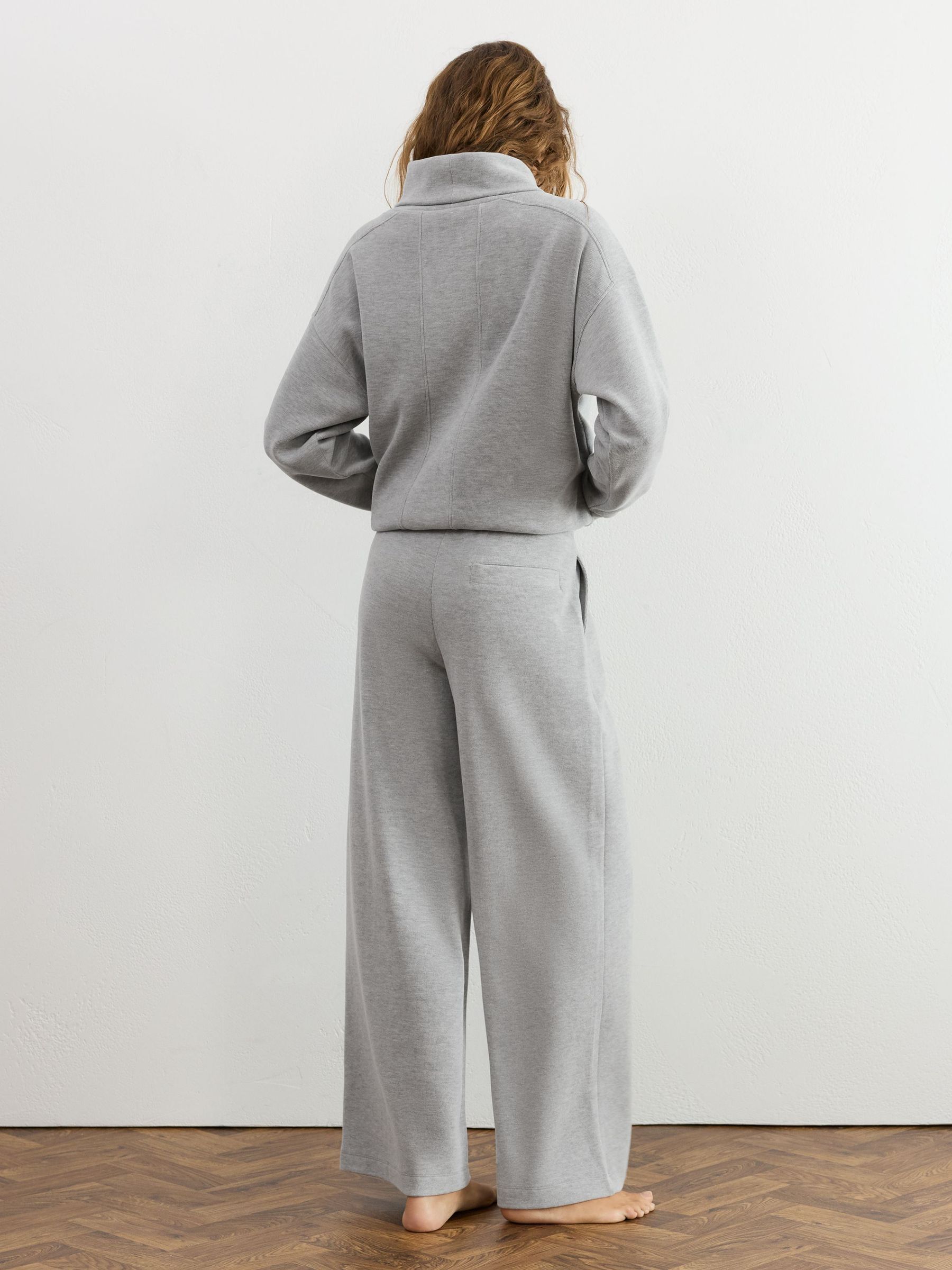 Cotton-Blend Wide-Leg Drawstring Joggers in Grey Marl - Image 4 de 6