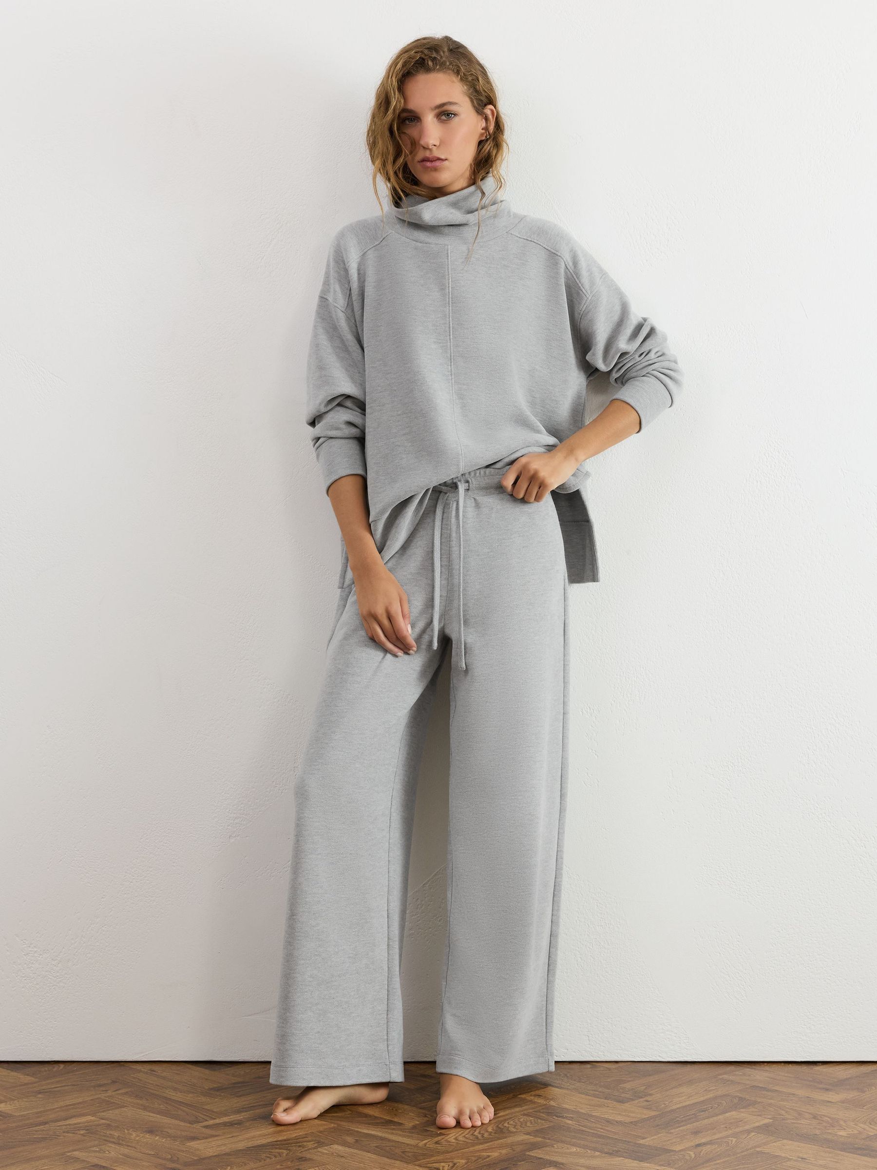 Cotton-Blend Wide-Leg Drawstring Joggers in Grey Marl - Image 5 de 6