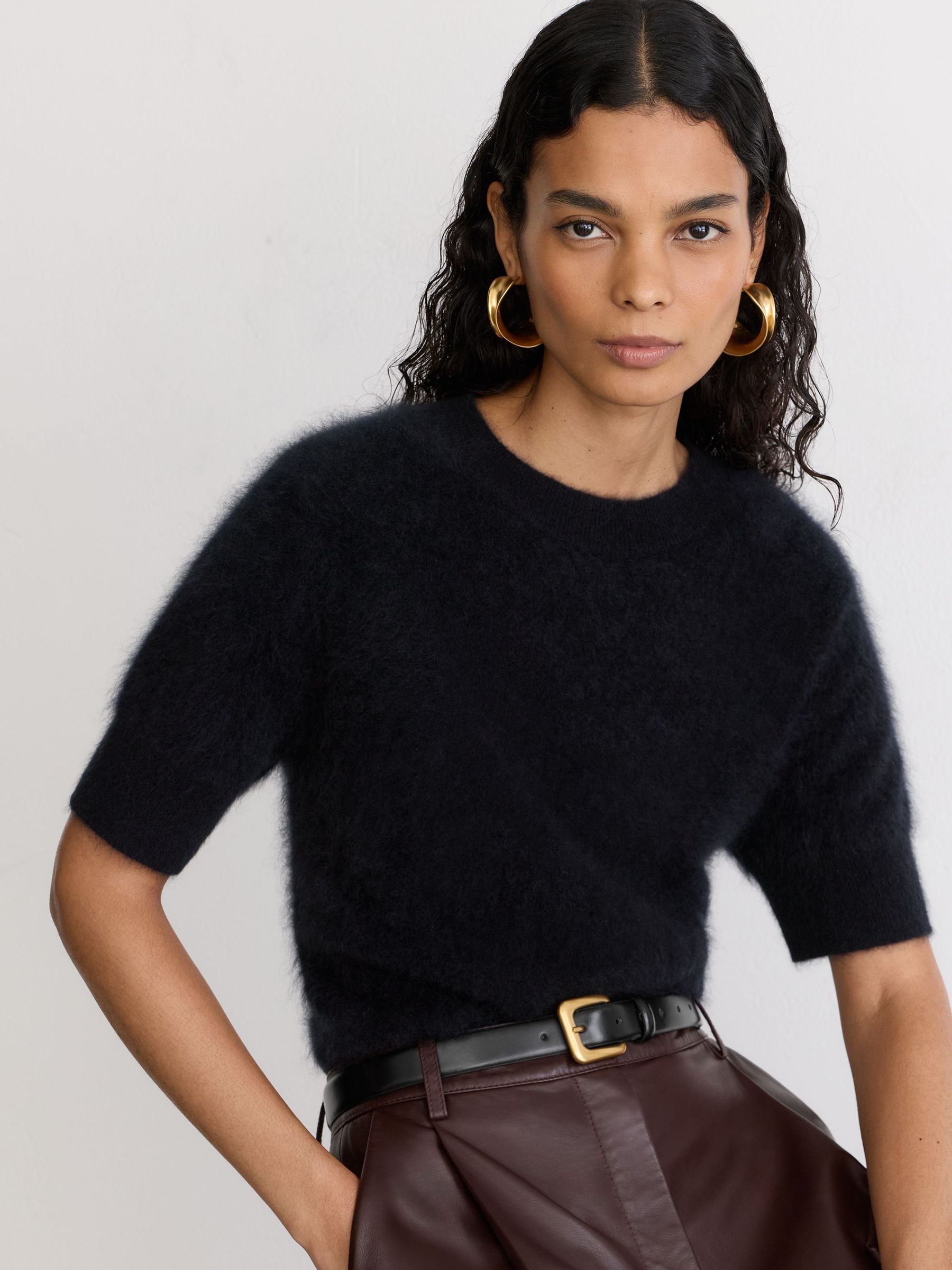Leather Square-Buckle Belt in Black - Image 1 of 5