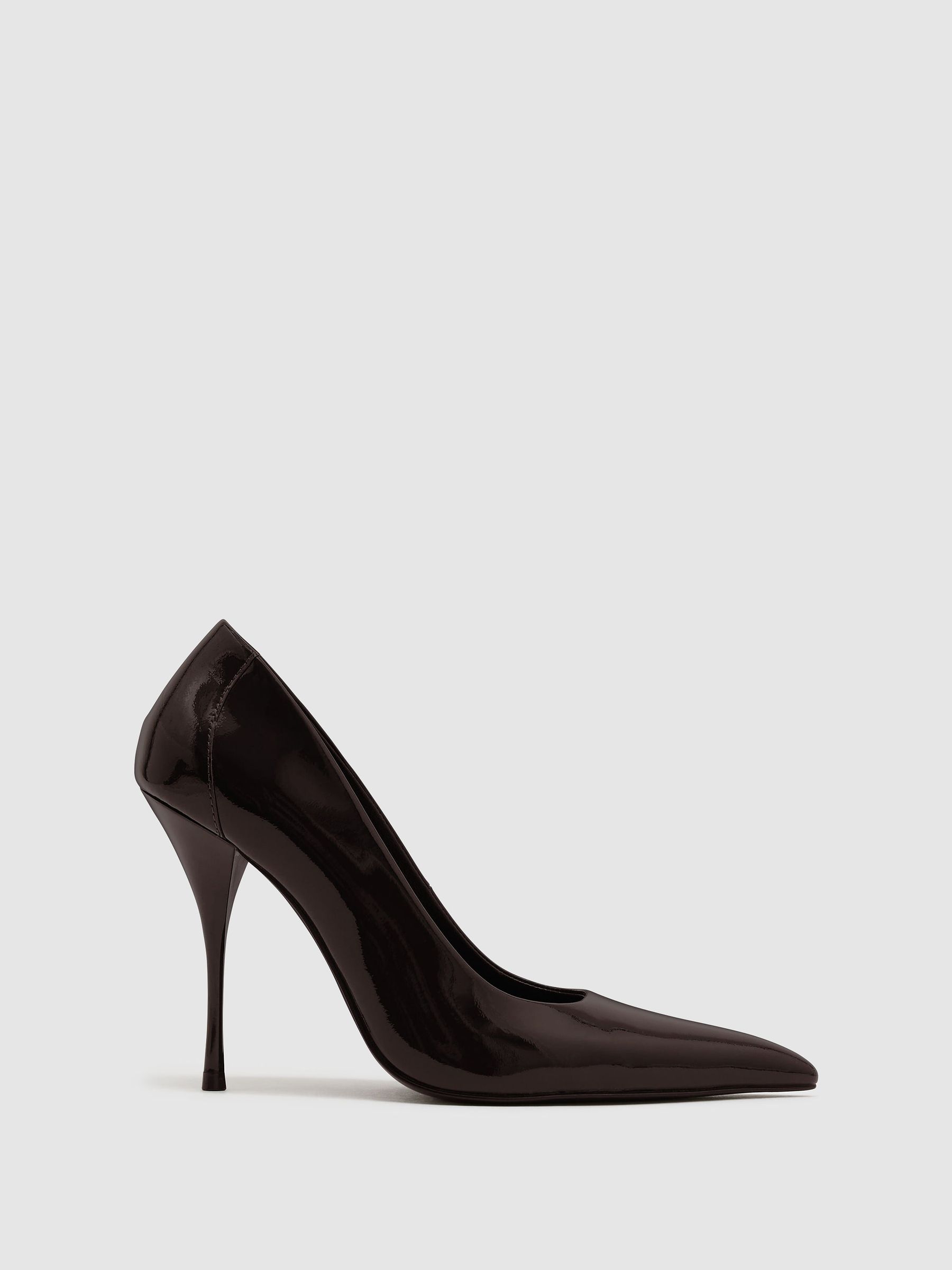 Patent Leather Pointed-Toe Stiletto Court Shoes in Chocolate - Image 2 of 6