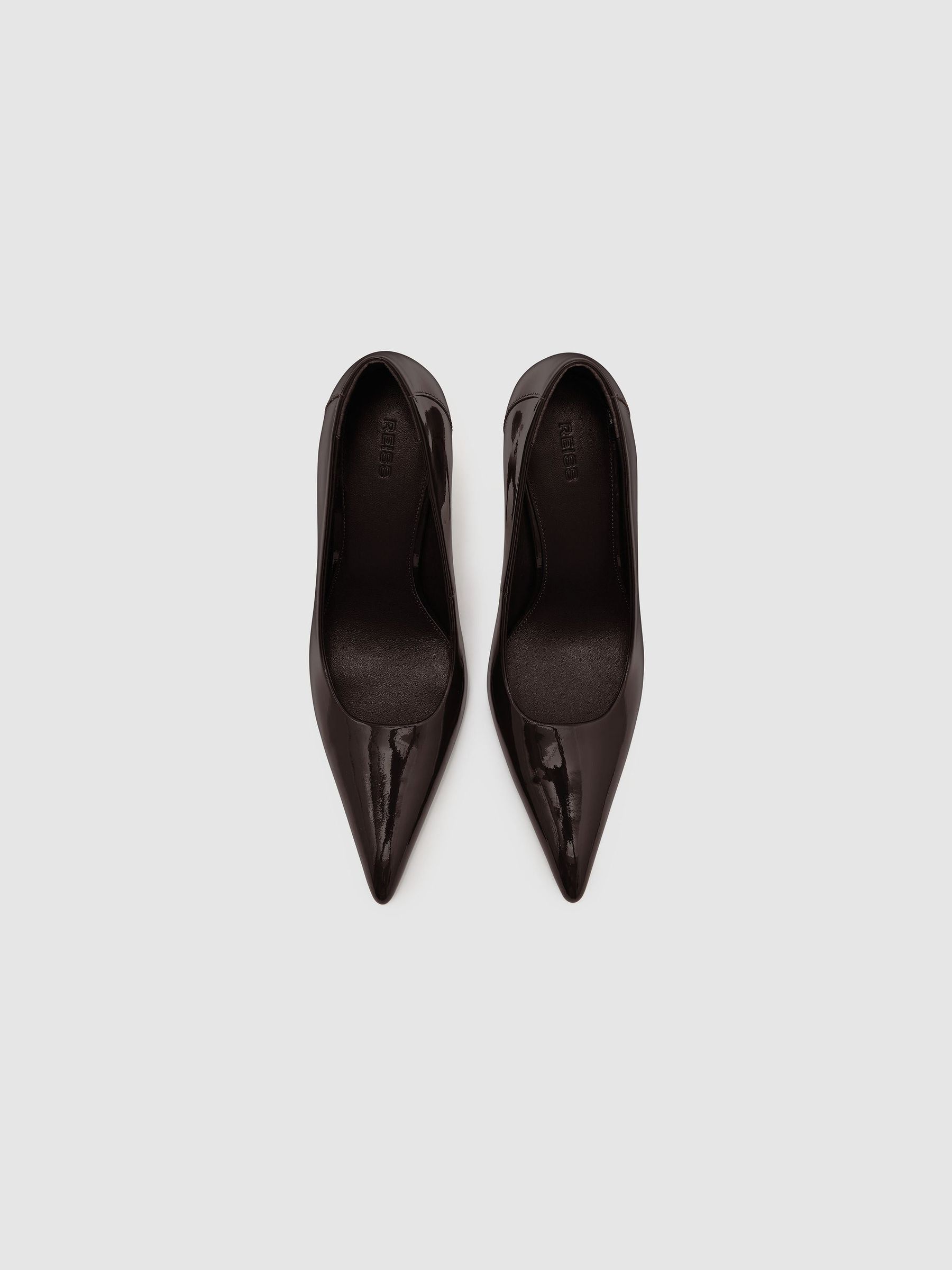Patent Leather Pointed-Toe Stiletto Court Shoes in Chocolate - Image 3 of 6
