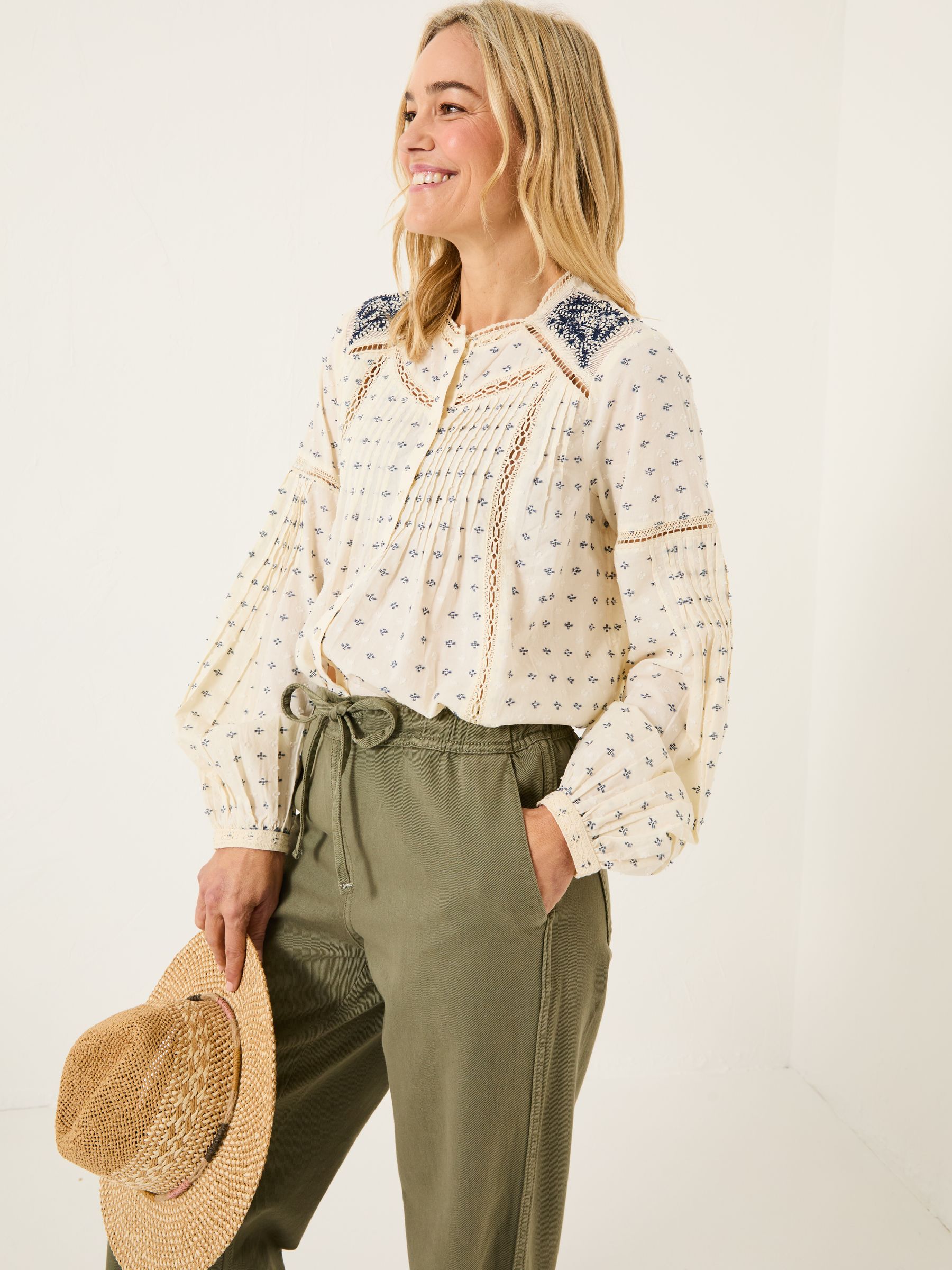 Cream Fern 100% Cotton Embroidered Blouse - Image 2 of 7
