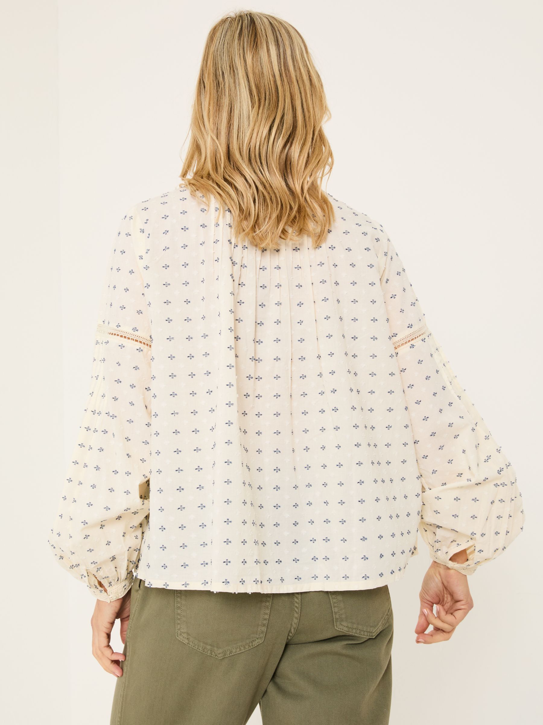Cream Fern 100% Cotton Embroidered Blouse - Image 3 of 7