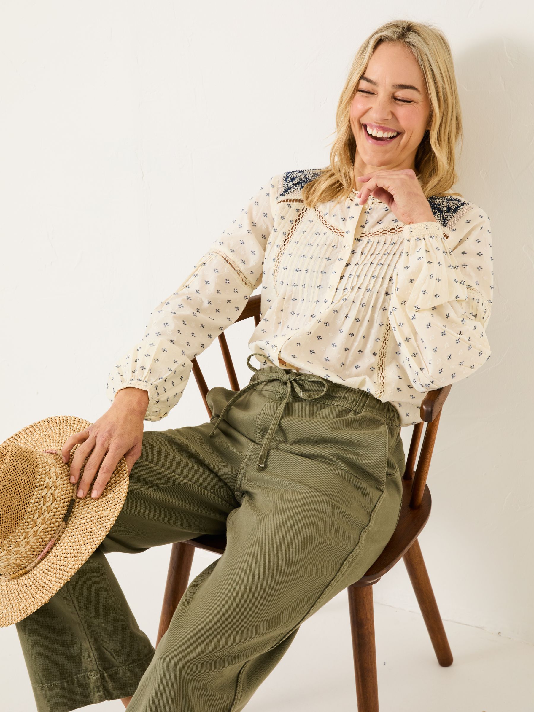 Cream Fern 100% Cotton Embroidered Blouse - Image 4 of 7