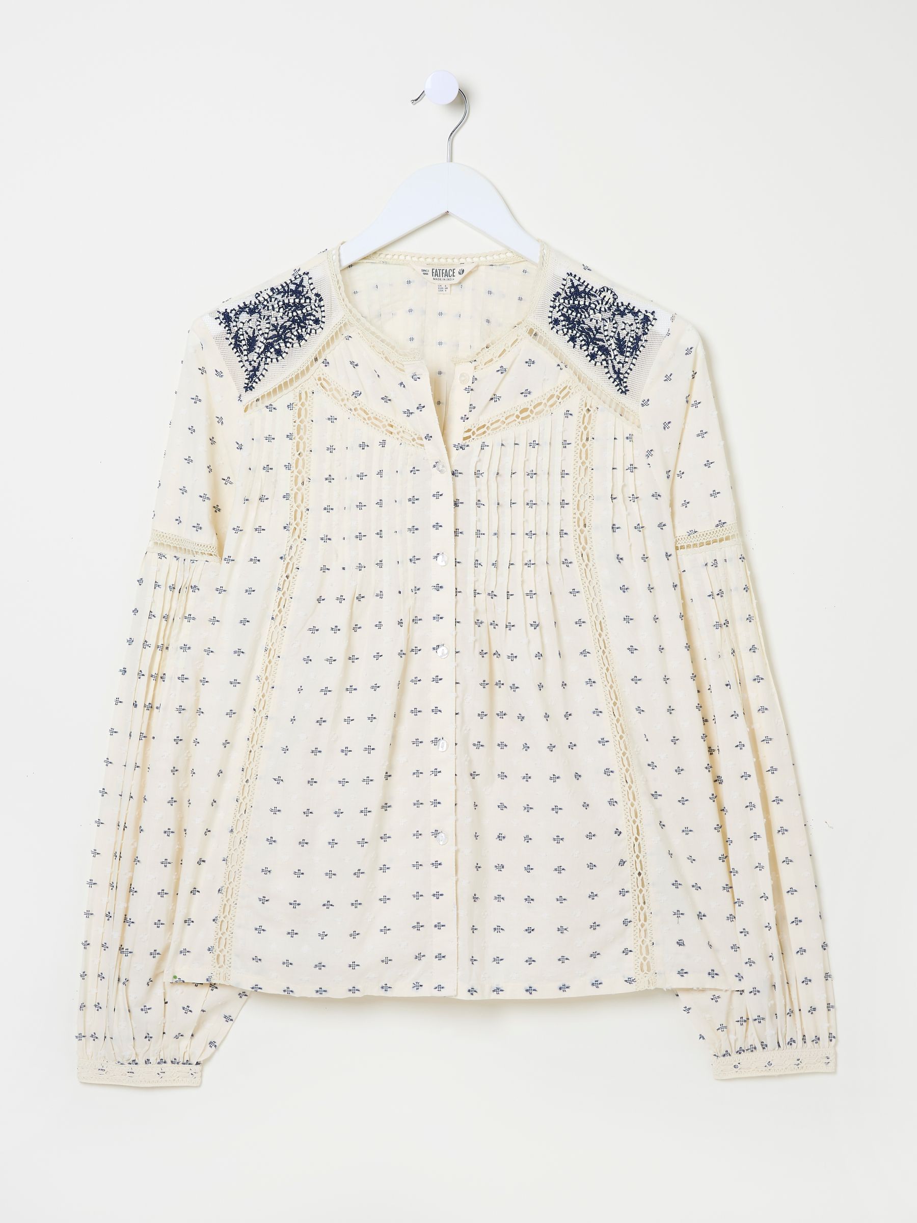 Cream Fern 100% Cotton Embroidered Blouse - Image 6 of 7