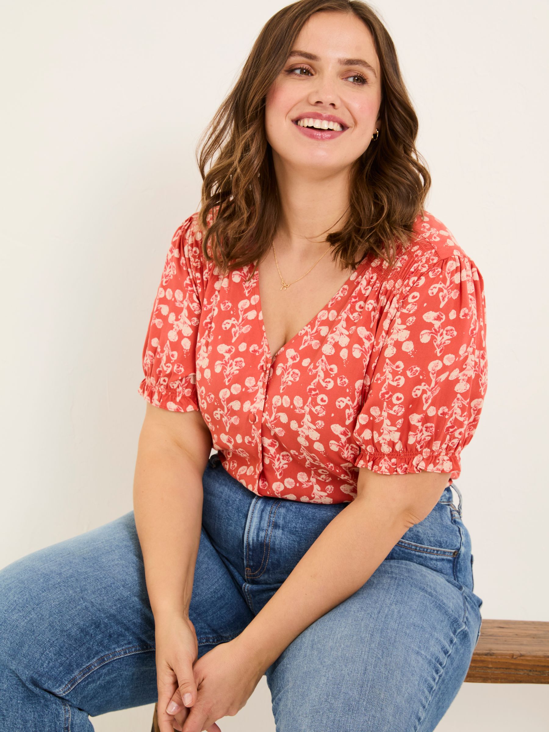 Jade Burnt Orange Painted Bloom Blouse - Image 8 of 9