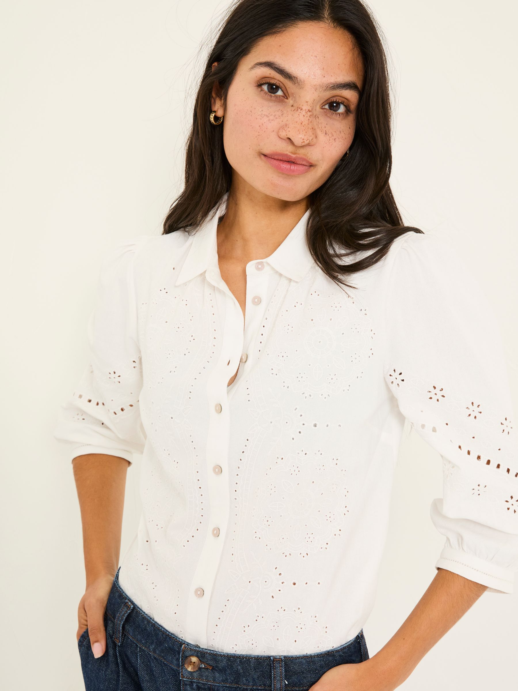 Roxi Ivory 100% Cotton Embroidered Shirt - Image 4 of 11