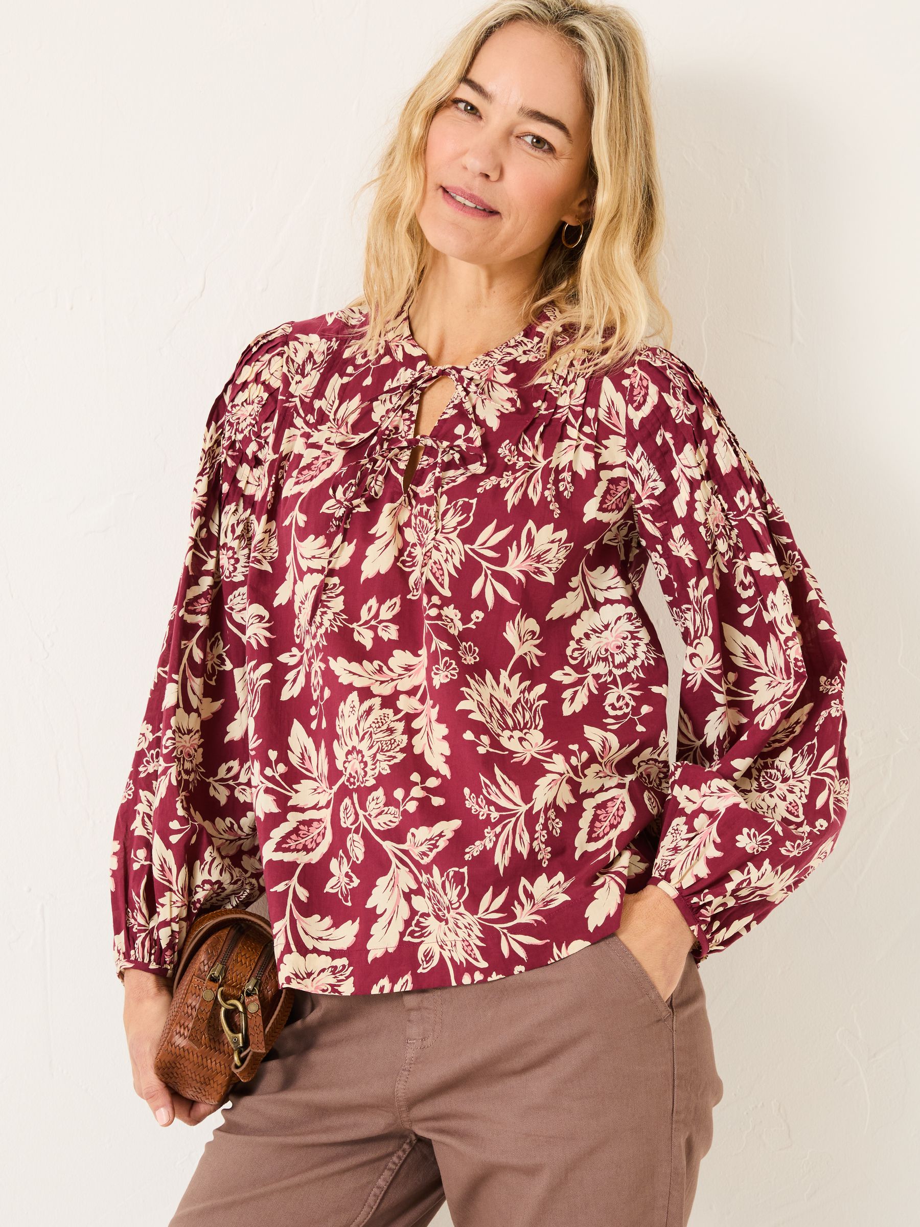 Burgundy Red 100% Cotton Sandy Blouse - Image 1 of 11