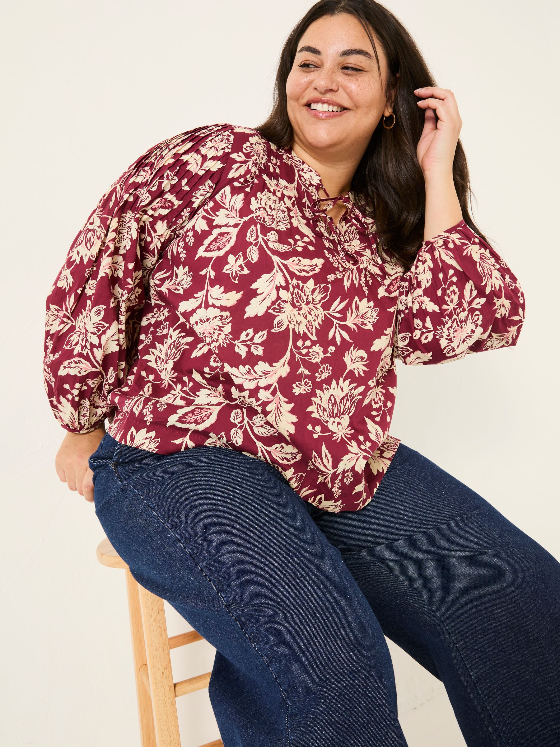Burgundy Red 100% Cotton Sandy Blouse - Image 9 of 11