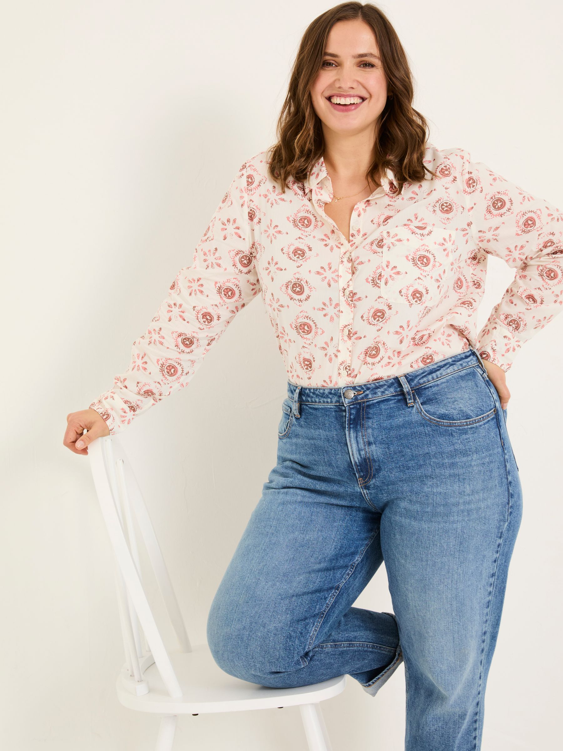 Olivia Ivory Printed 100% Cotton Long Sleeve Shirt - Image 6 of 9