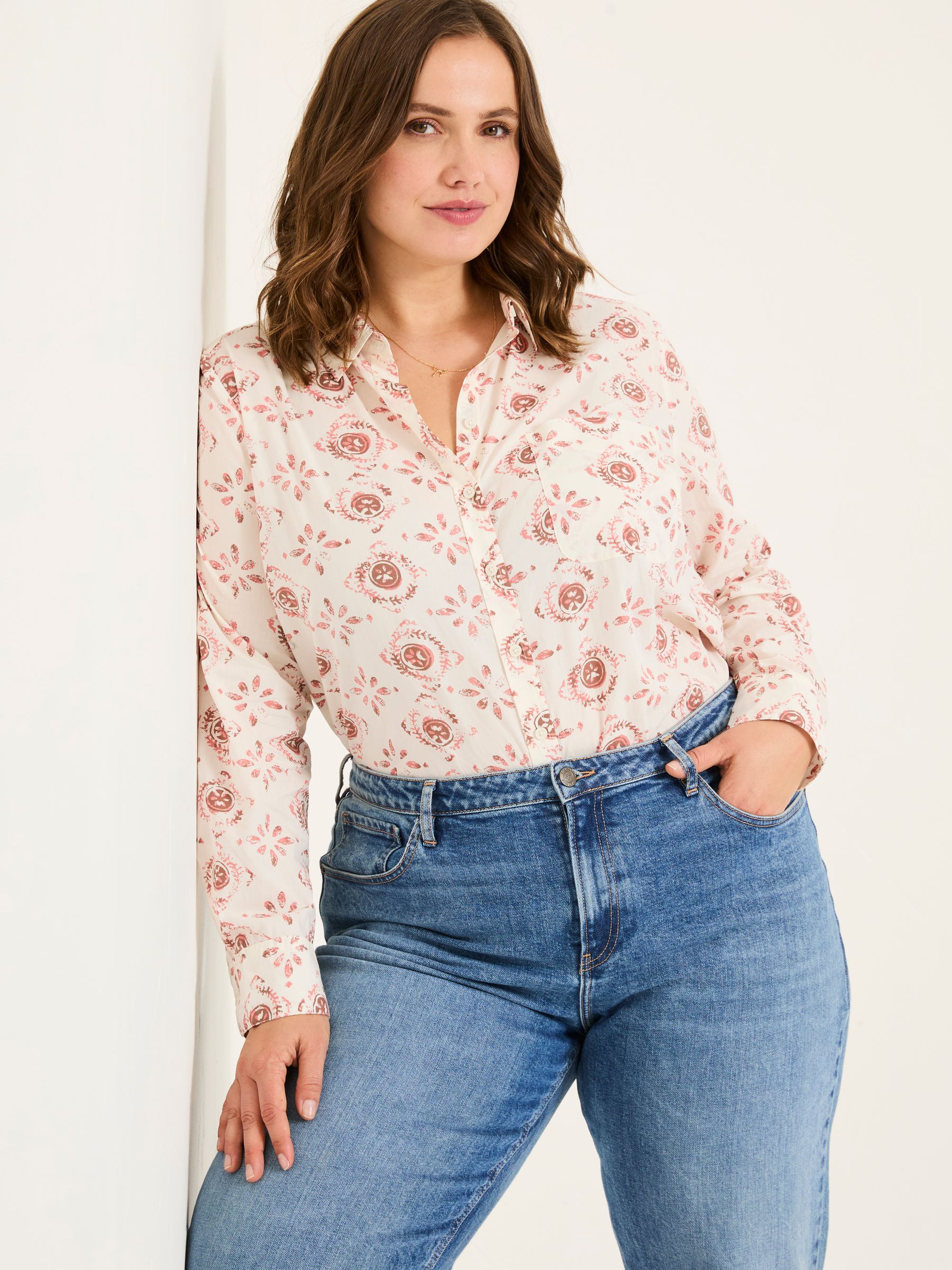 Olivia Ivory Printed 100% Cotton Long Sleeve Shirt - Image 8 of 9
