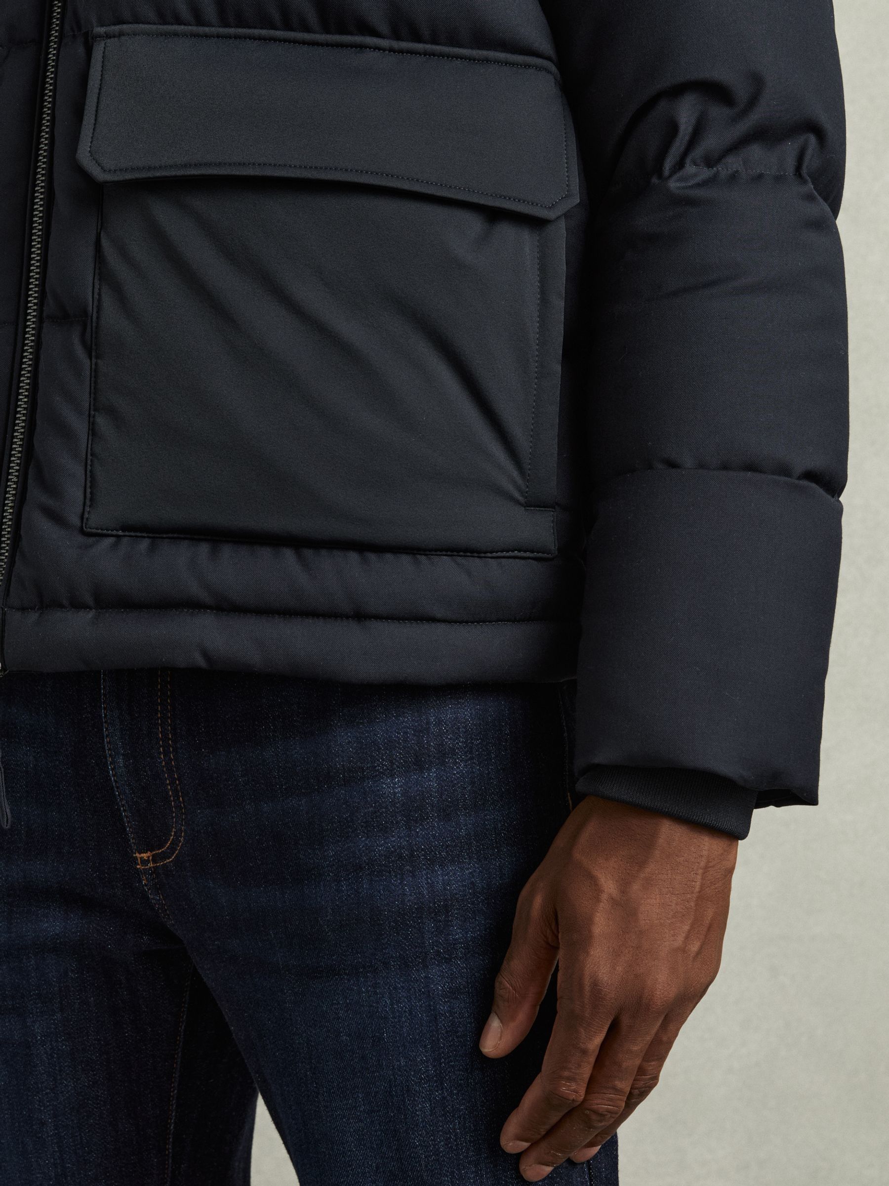 Patch-Pocket Quilted Puffer Jacket in Navy - Image 5 of 7