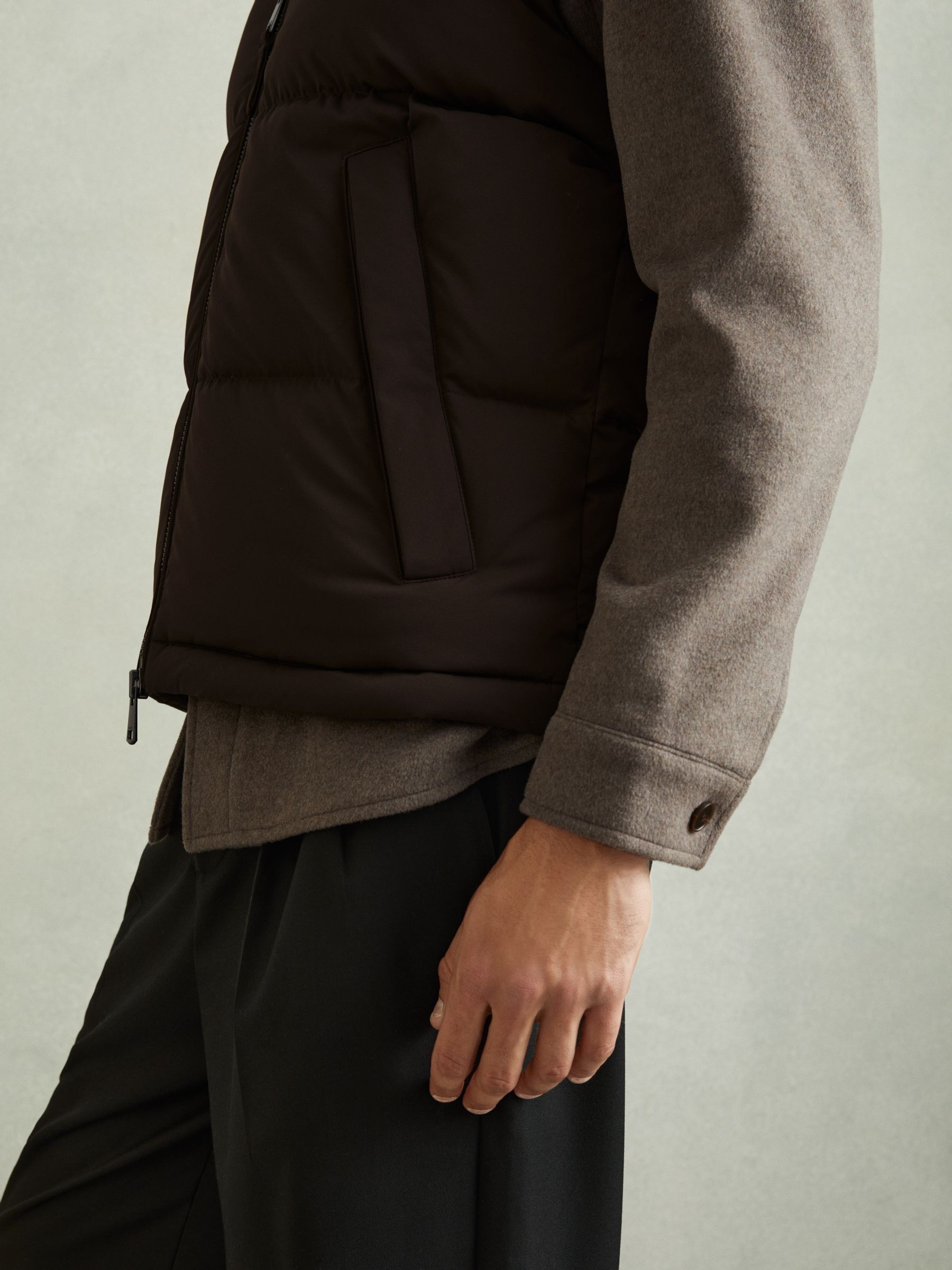 Quilted-Shell Zip-Through Gilet in Brown - Image 4 of 6