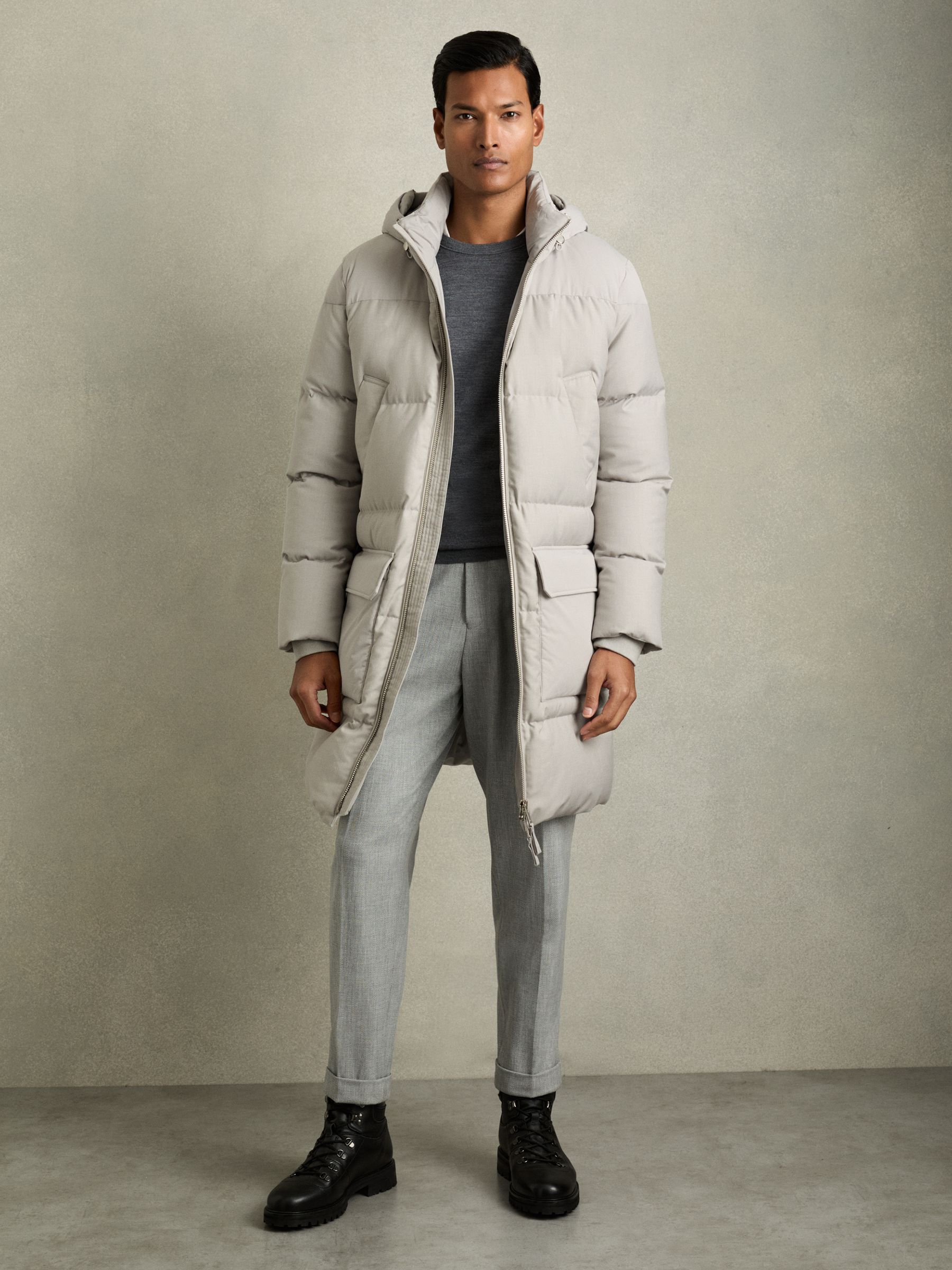 Quilted Longline Puffer Jacket in Grey - Image 1 of 8