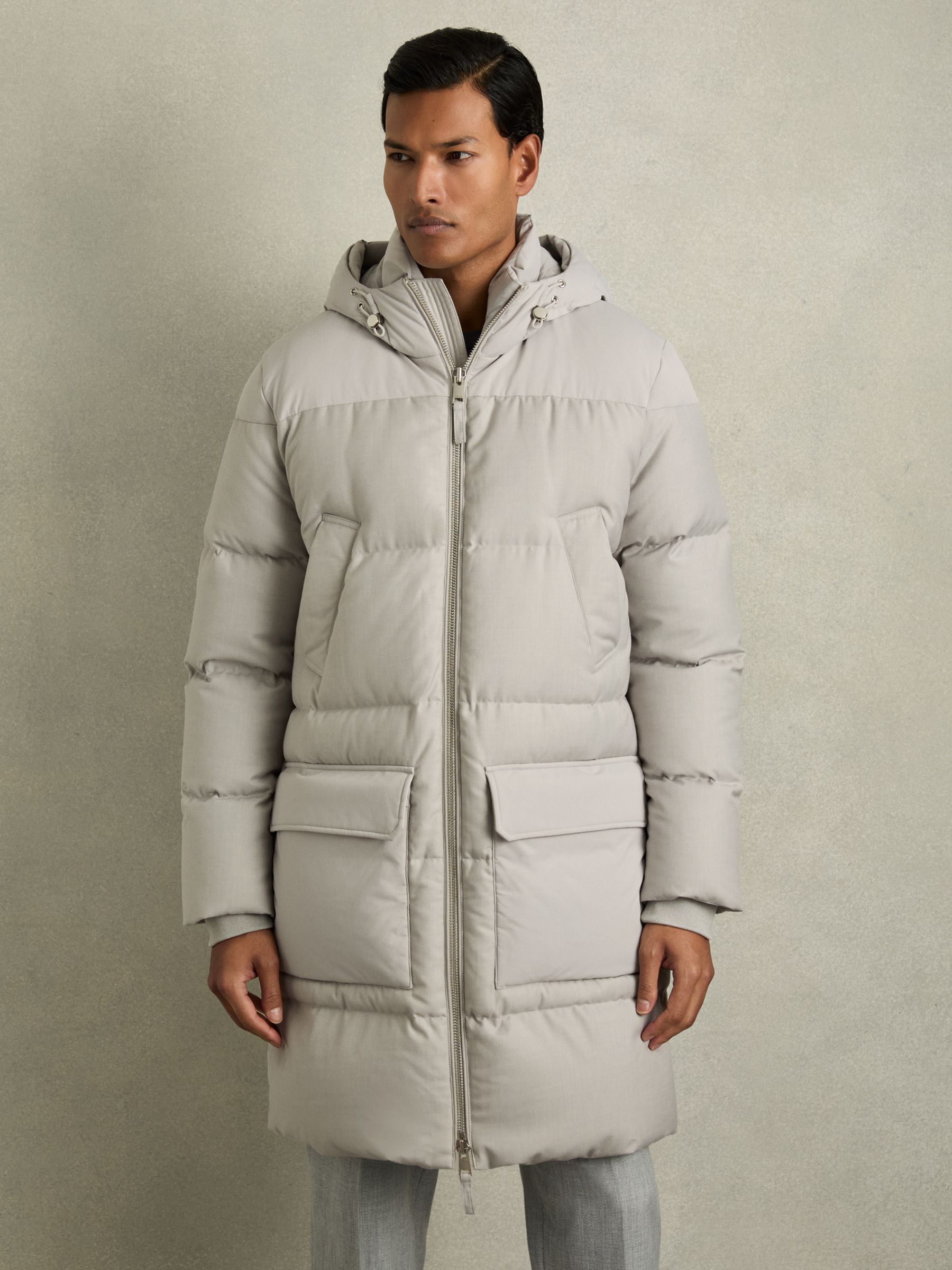 Quilted Longline Puffer Jacket in Grey - Image 3 of 8