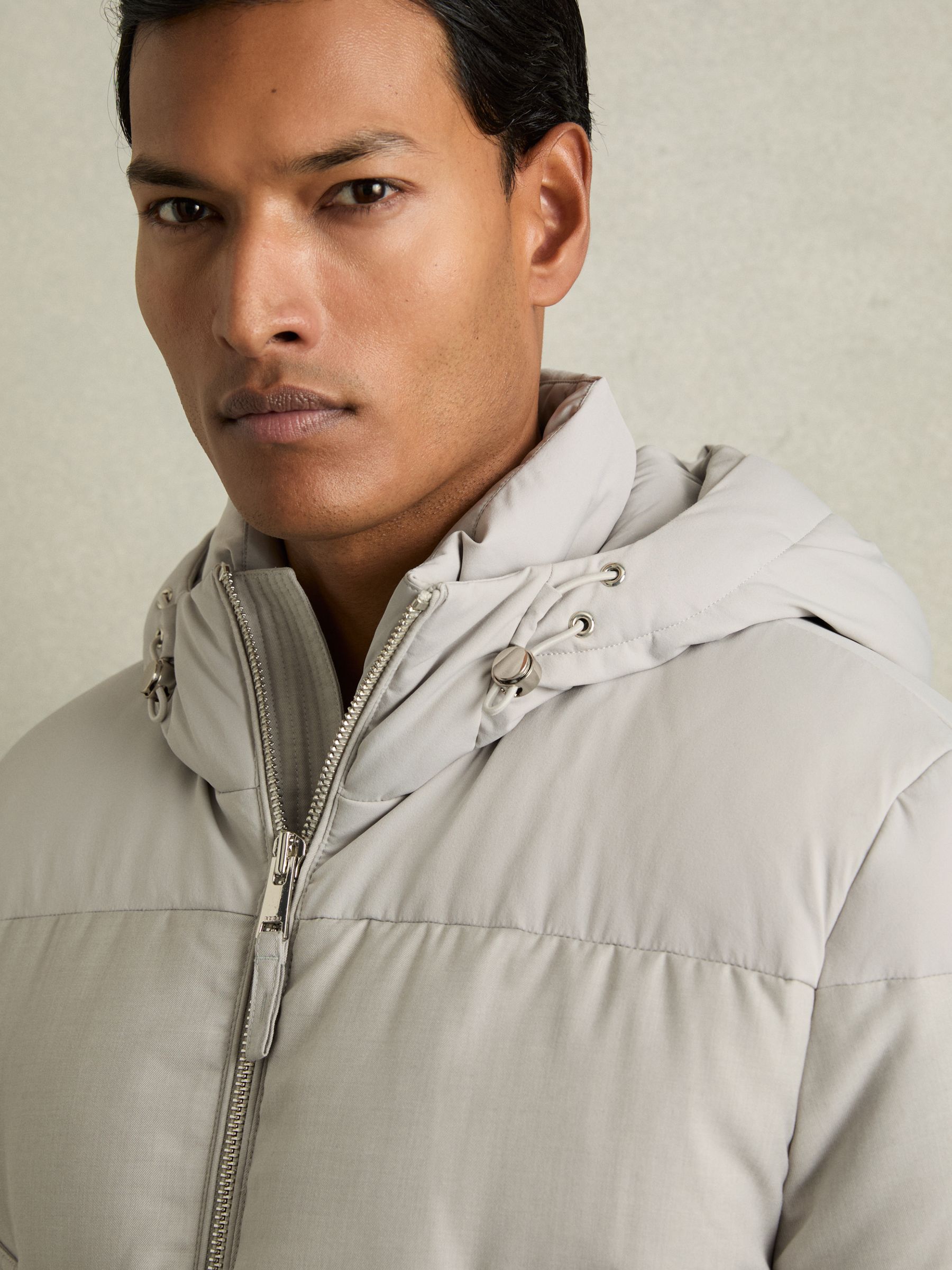 Quilted Longline Puffer Jacket in Grey - Image 4 of 8