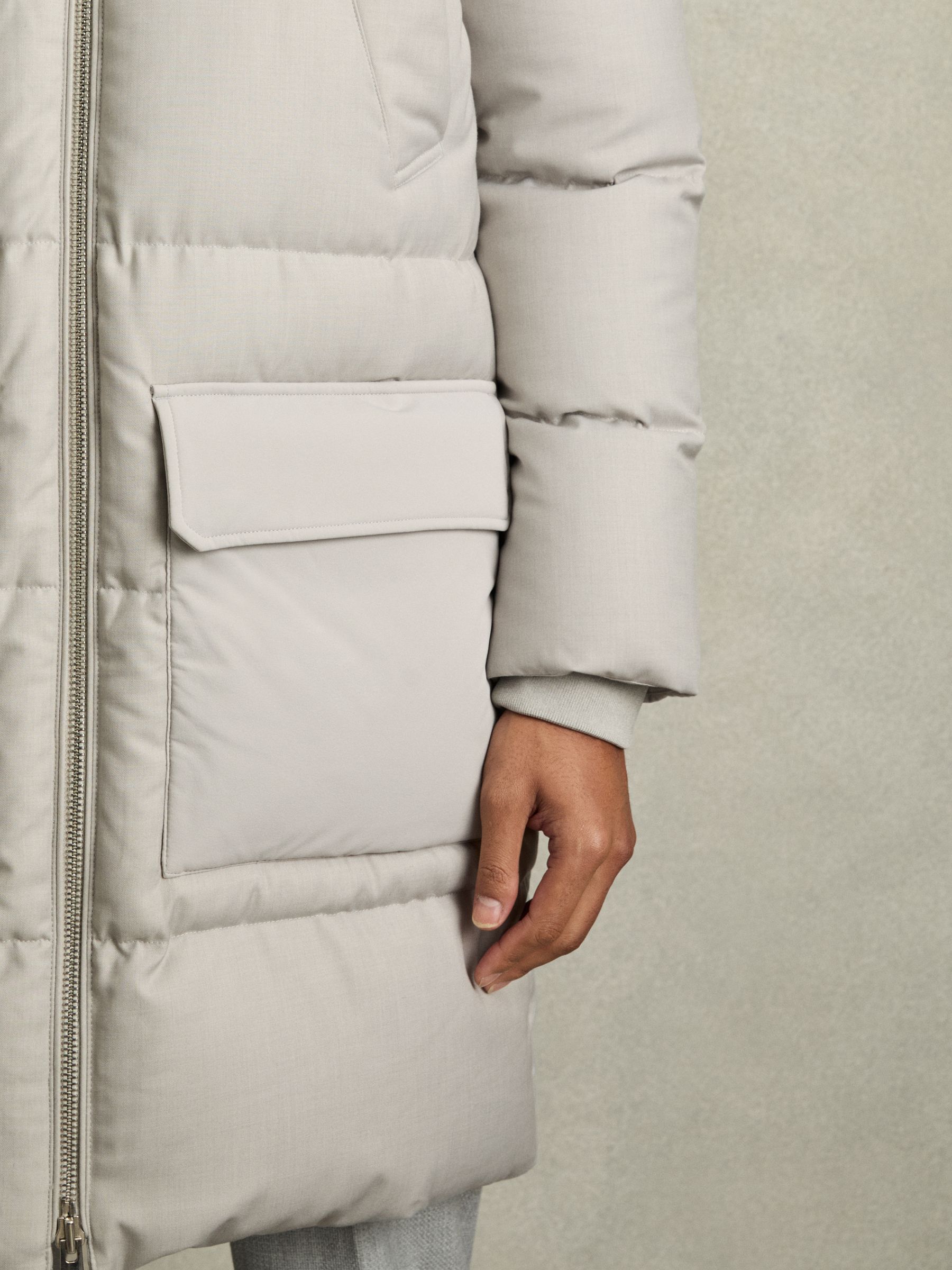 Quilted Longline Puffer Jacket in Grey - Image 5 of 8