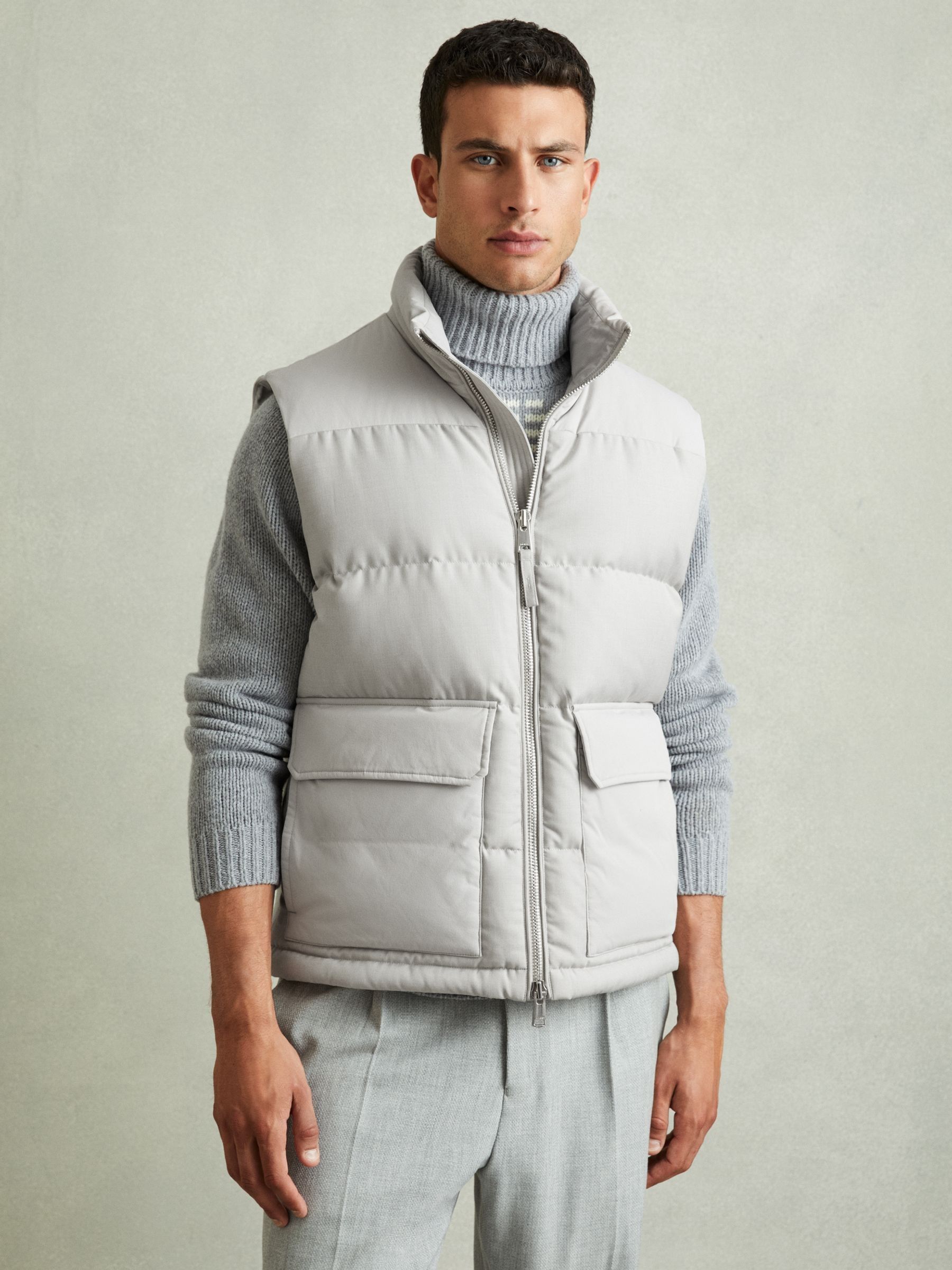 Patch Pocket Quilted Gilet in Grey - Image 3 of 7