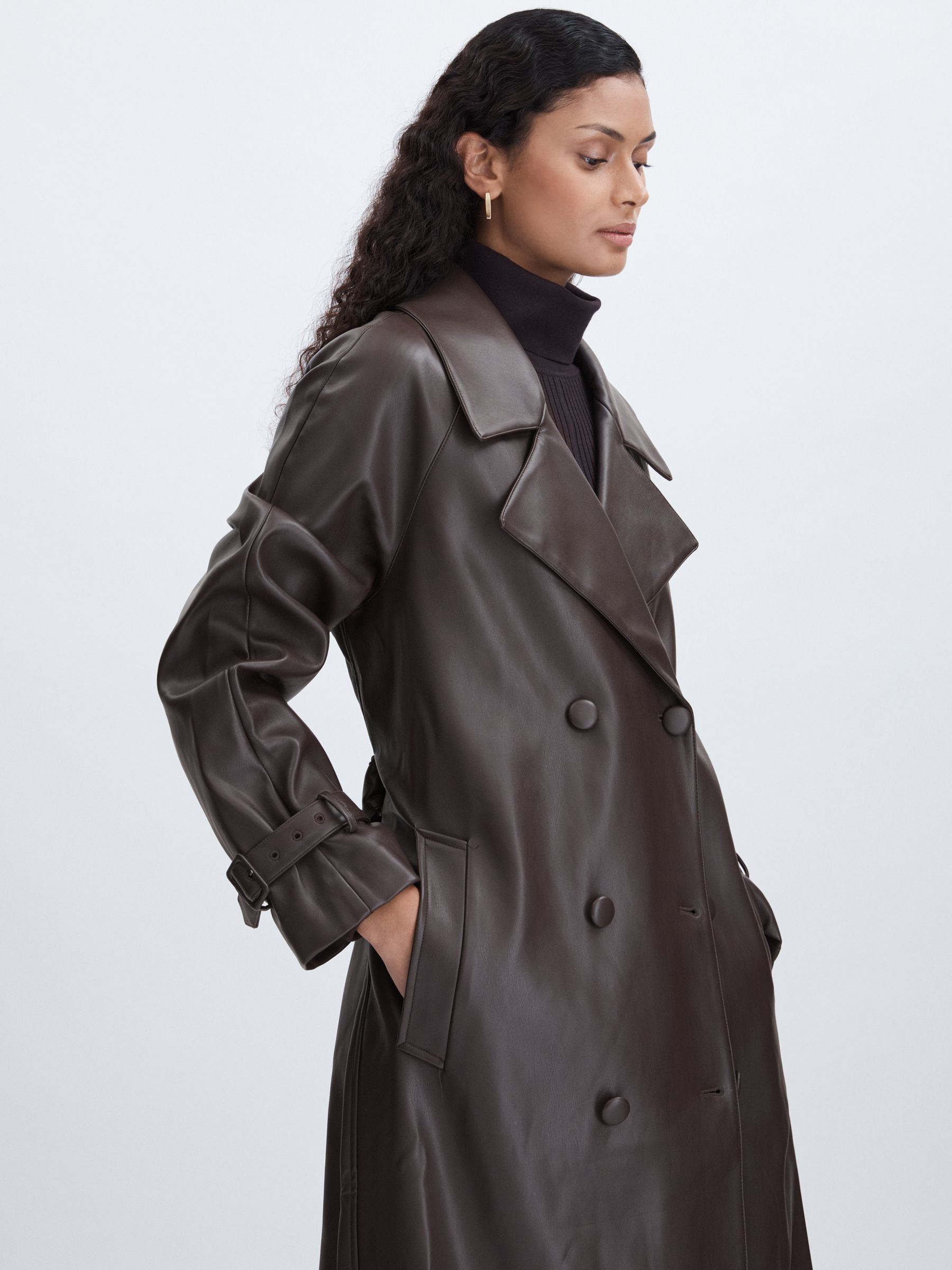 Good American Faux-Leather Trench Coat in Bitter Chocolate - Image 3 of 7