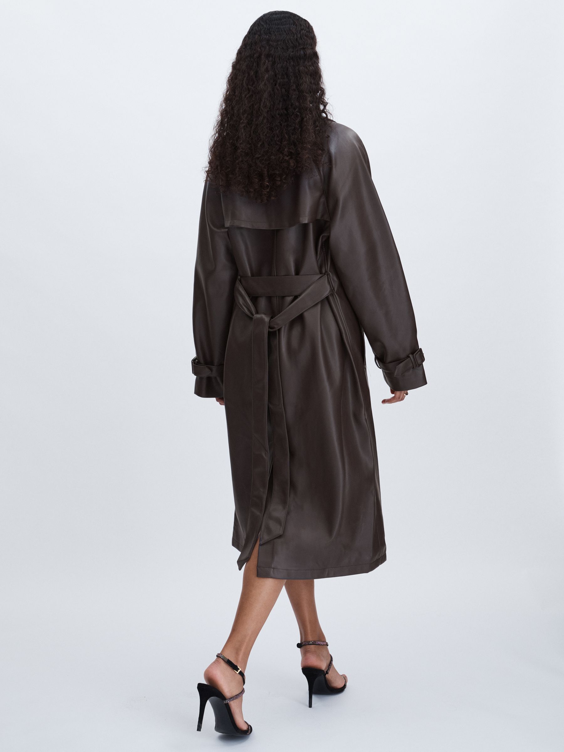 Good American Faux-Leather Trench Coat in Bitter Chocolate - Image 5 of 7