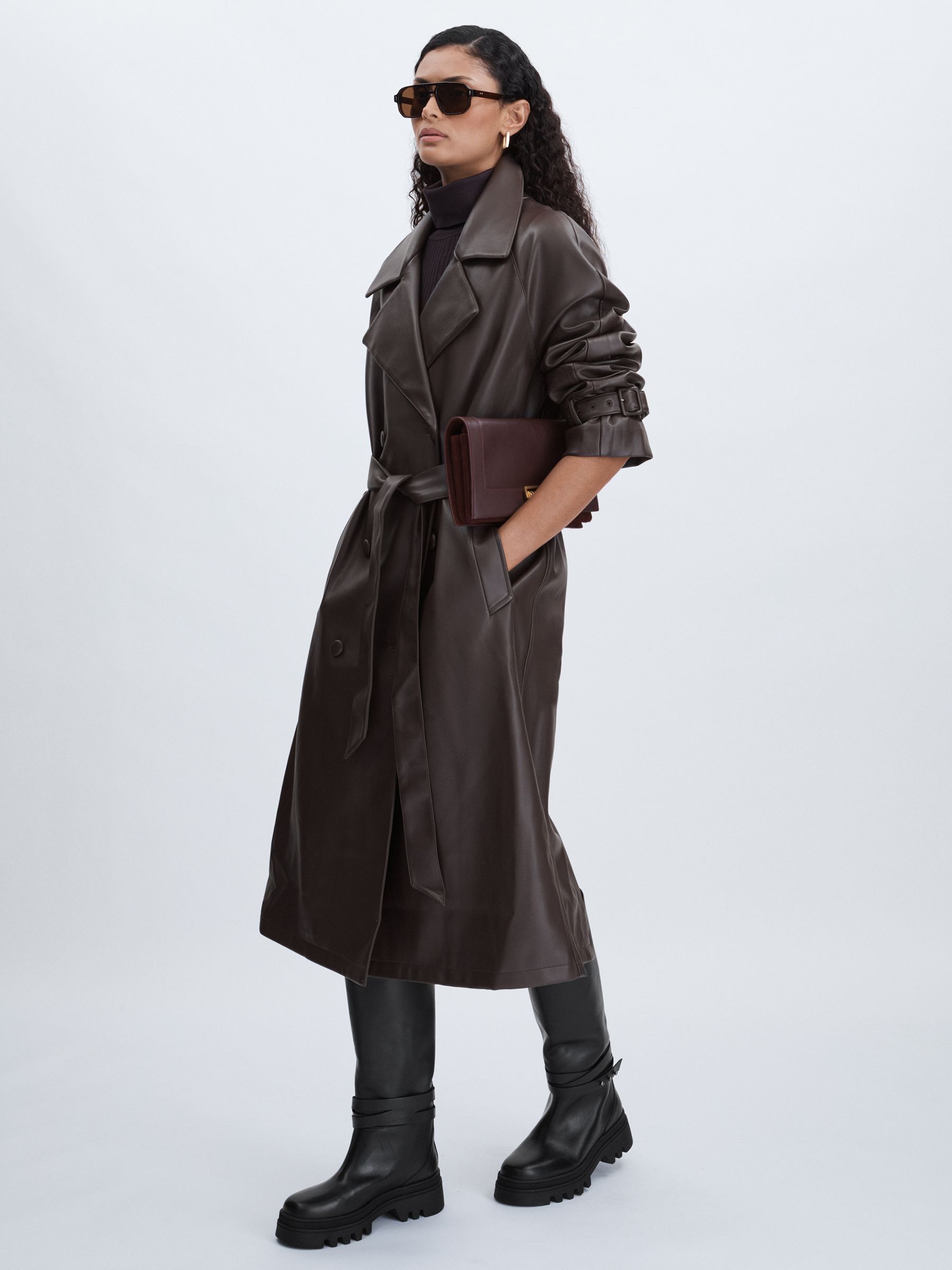 Good American Faux-Leather Trench Coat in Bitter Chocolate - Image 6 of 7