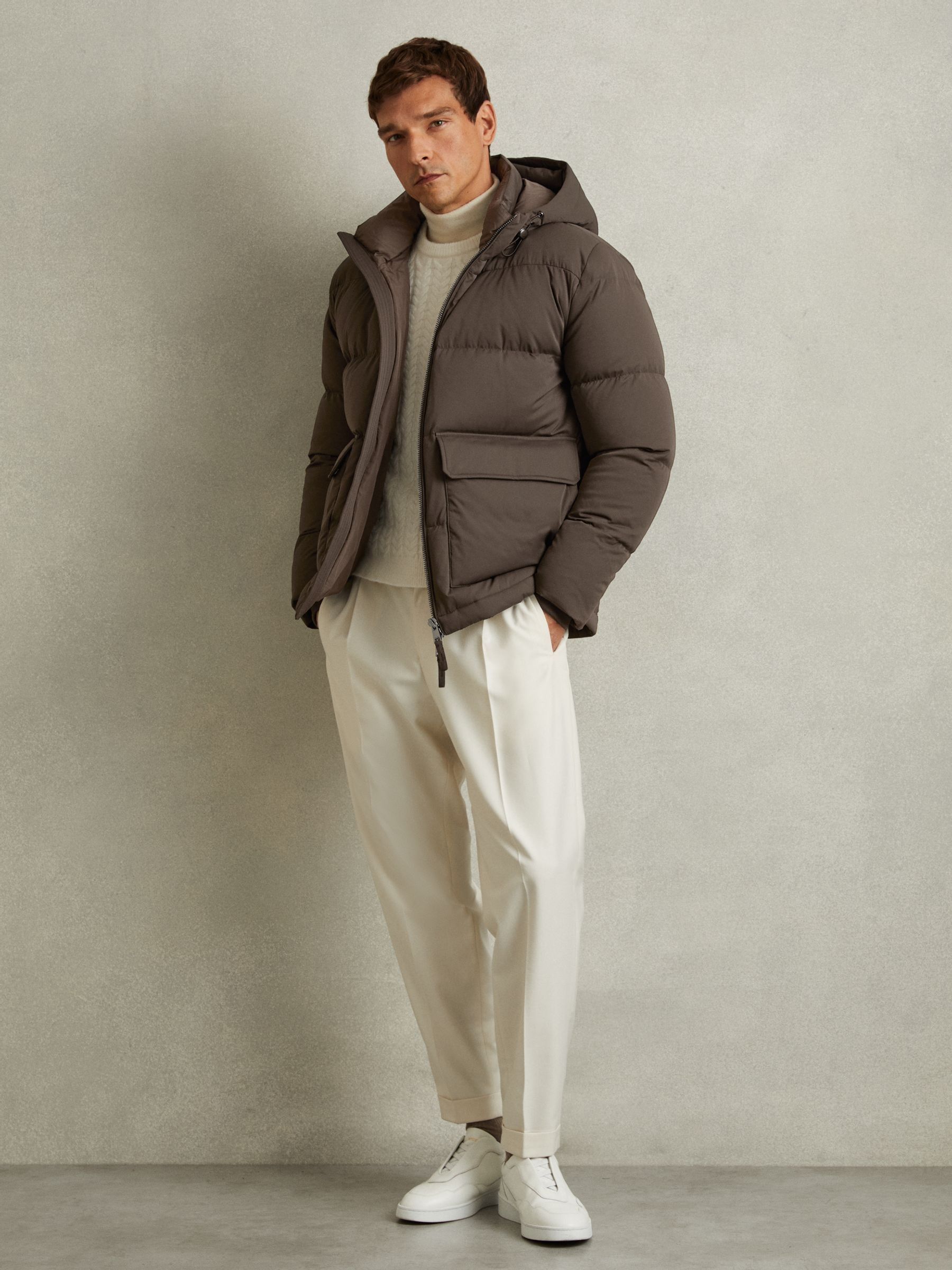Quilted Shell Puffer Down Jacket in Brown/Stone - Image 3 of 6