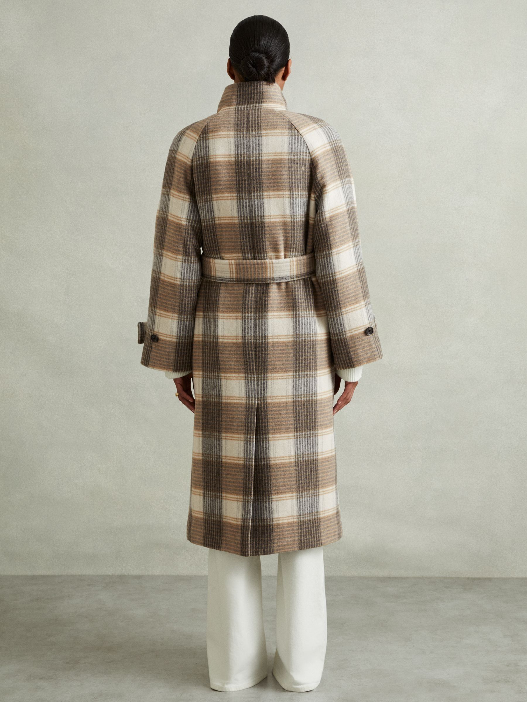 Wool Blend Check Double Breasted Coat in Neutral Check - Image 5 of 6