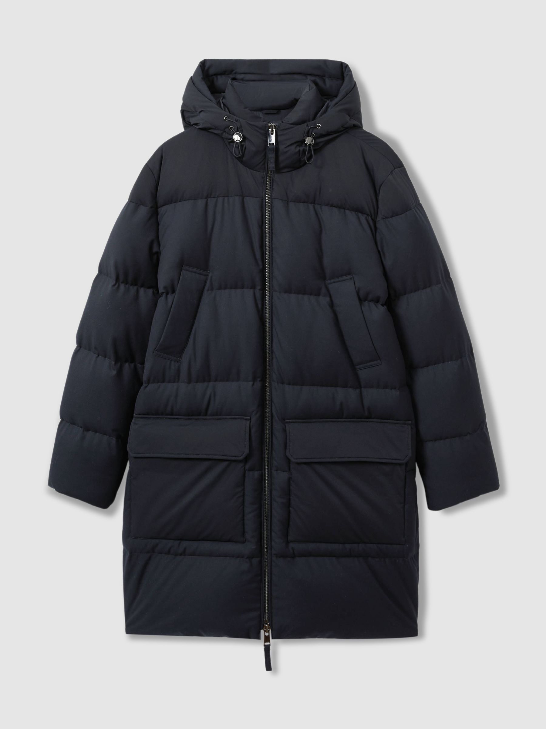 Quilted Longline Puffer Coat in Navy - Image 2 of 7