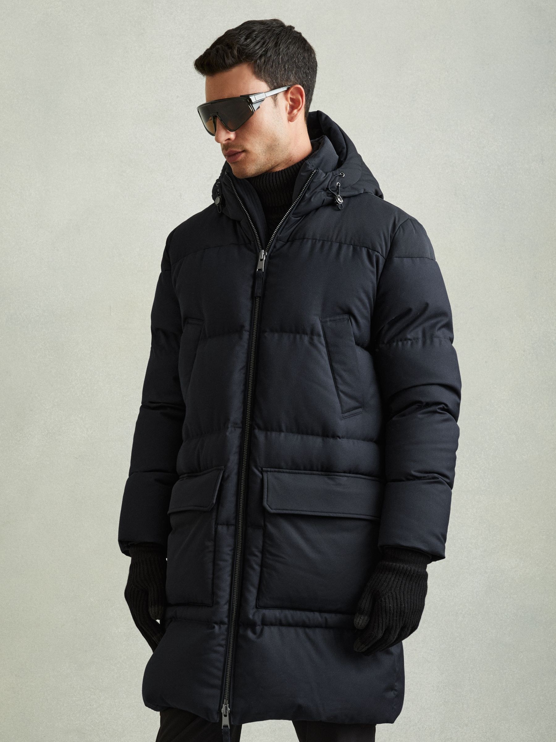 Quilted Longline Puffer Coat in Navy - Image 3 of 7