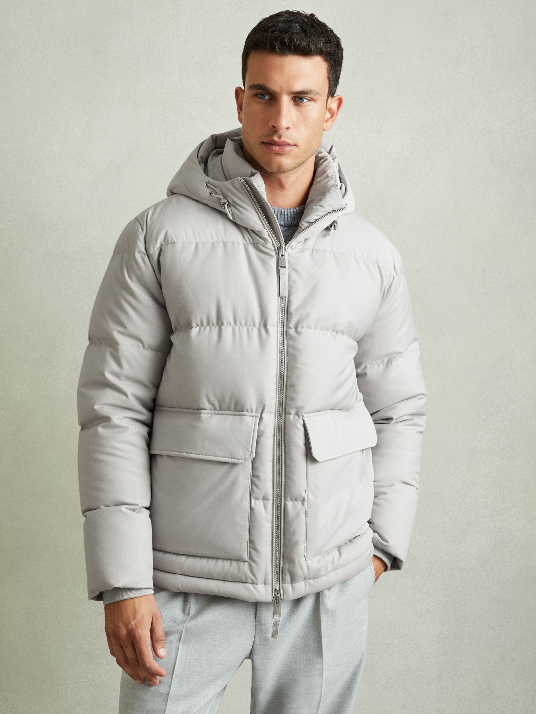 Reiss Patch-Pocket Quilted Puffer Jacket in Grey | REISS