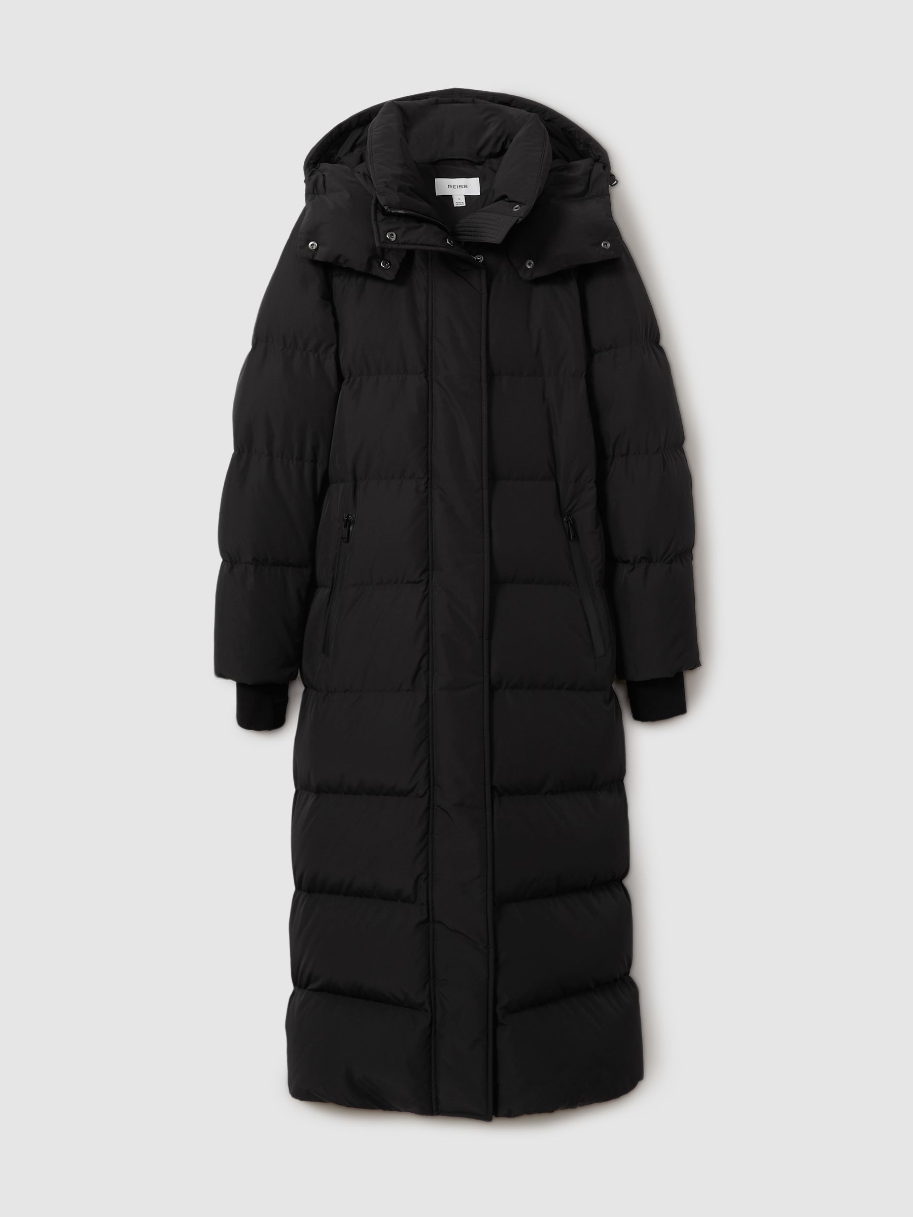 Longline Hooded Puffer Coat in Black - Image 2 of 8