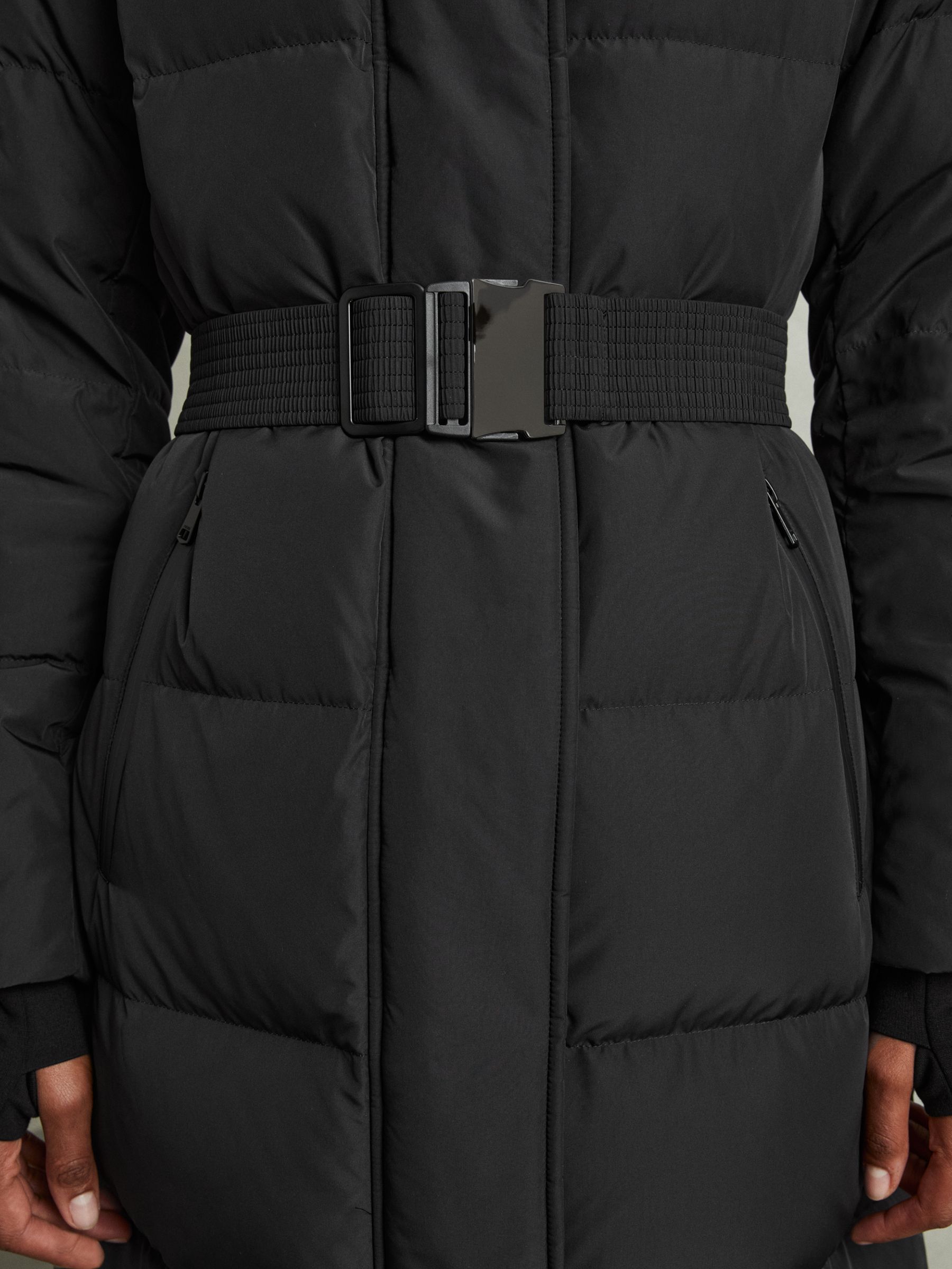 Longline Hooded Puffer Coat in Black - Image 5 of 8