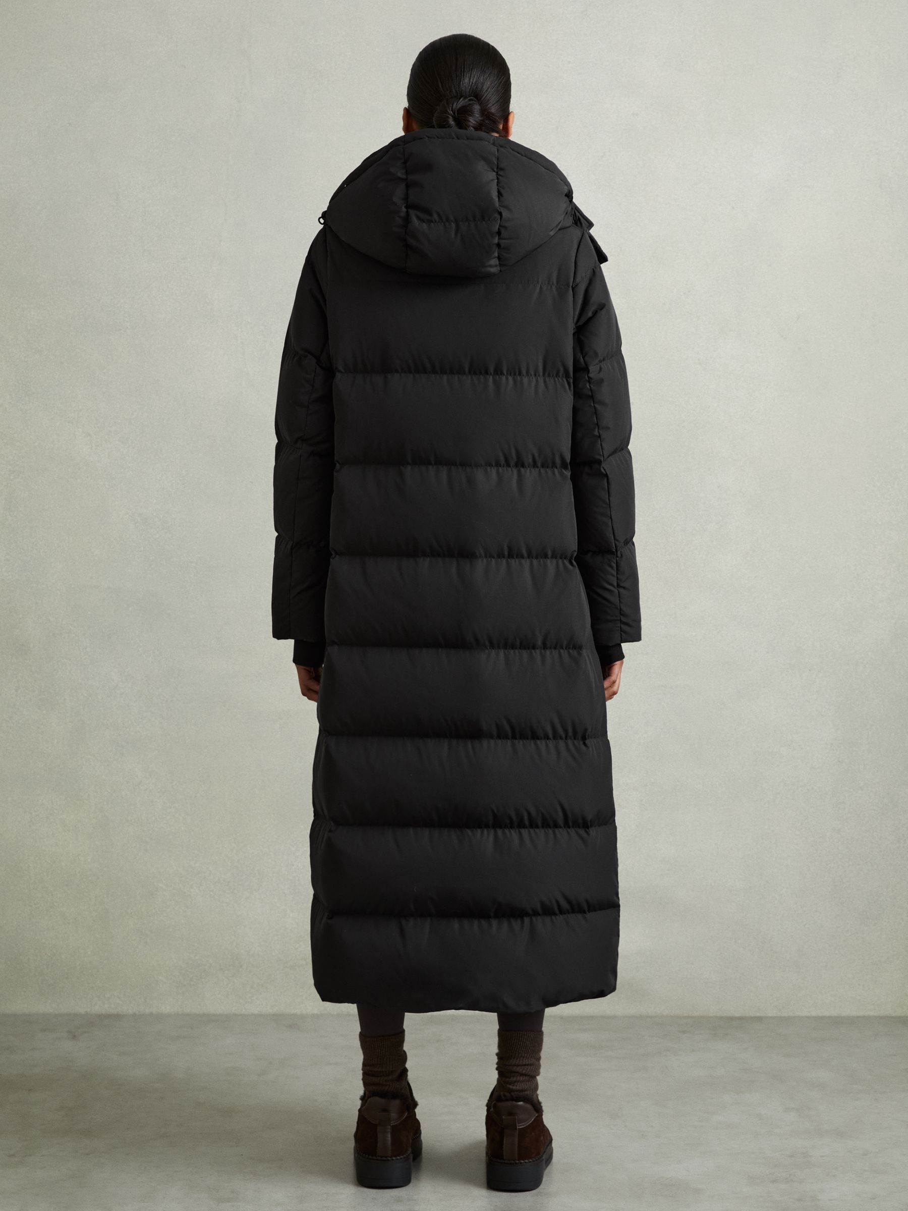 Longline Hooded Puffer Coat in Black - Image 6 of 8