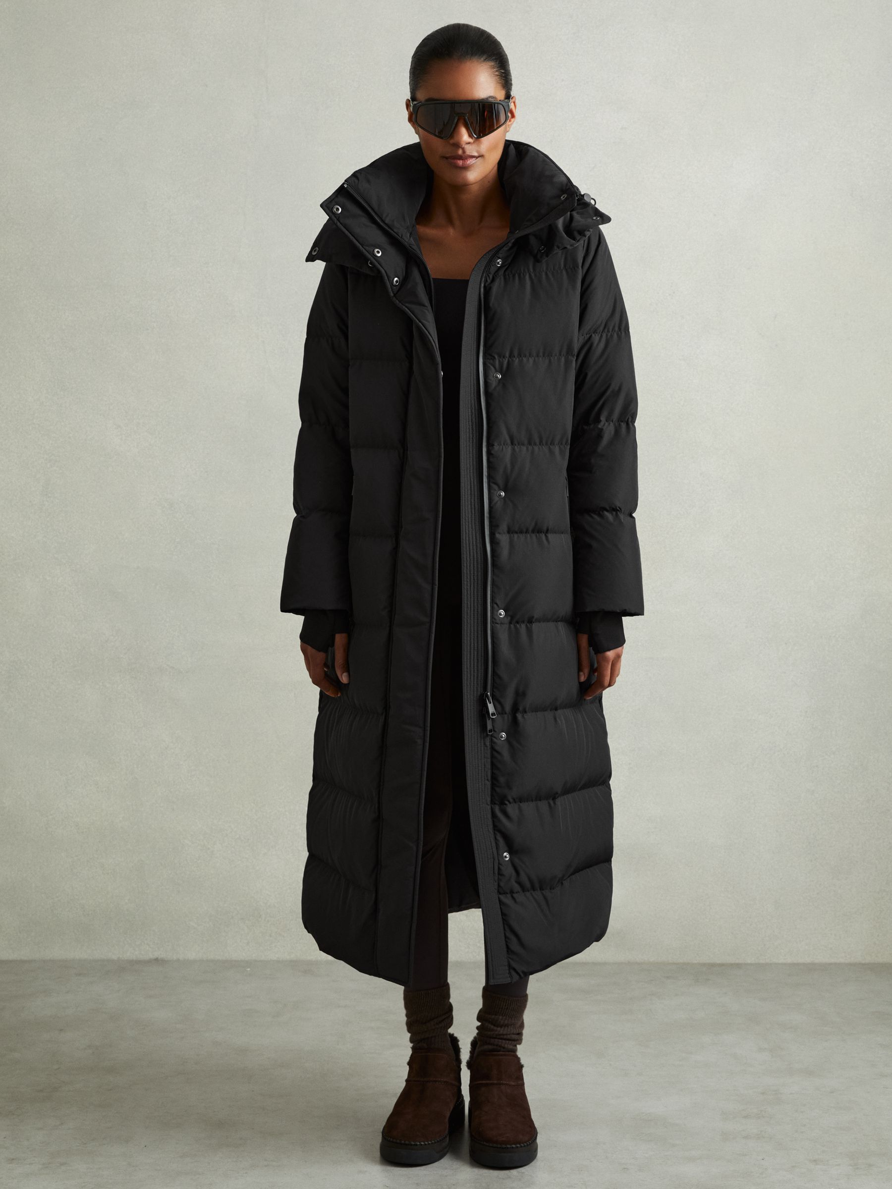 Longline Hooded Puffer Coat in Black - Image 7 of 8