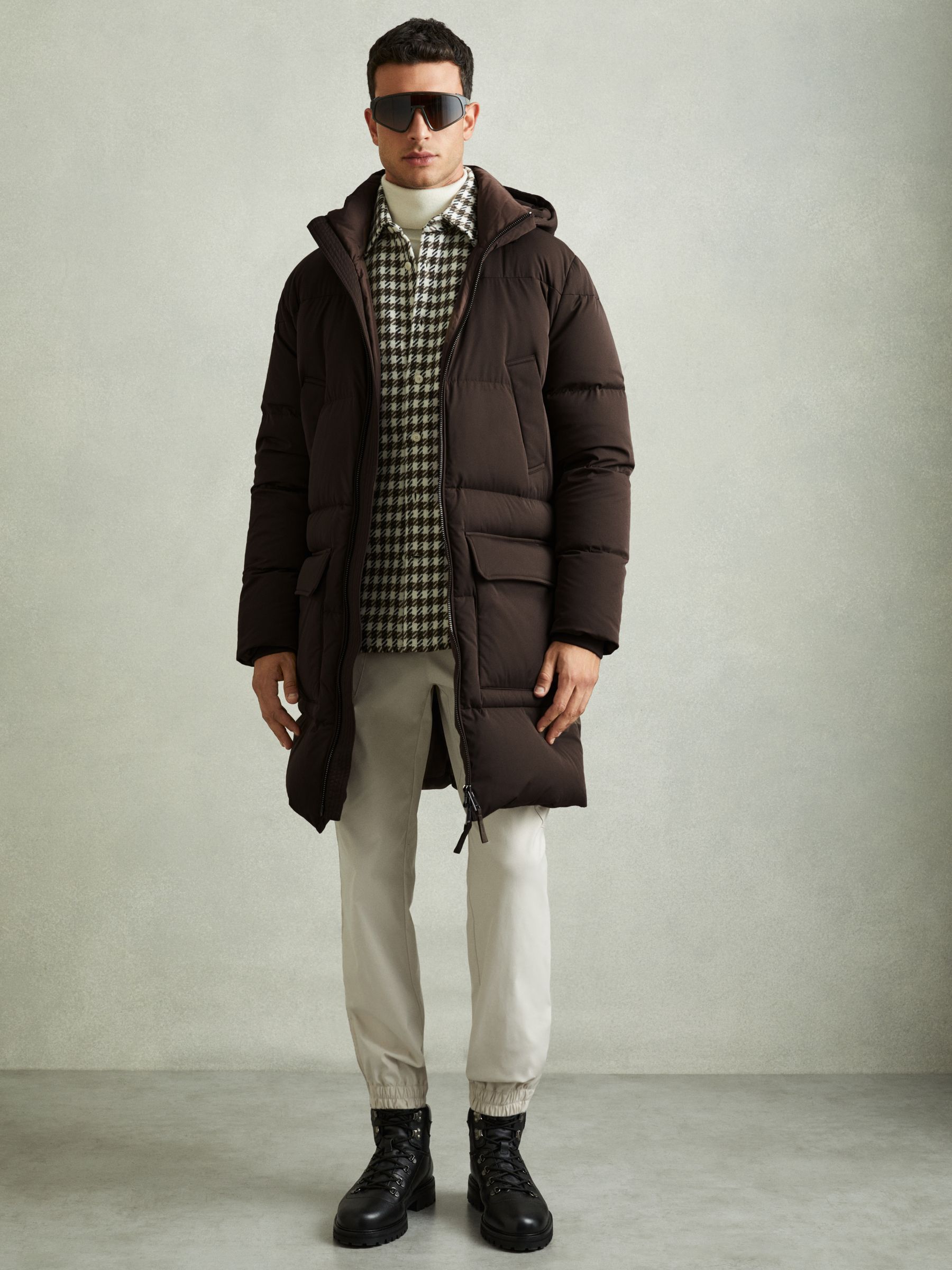 Quilted Hooded Puffer Coat in Brown - Image 1 of 6