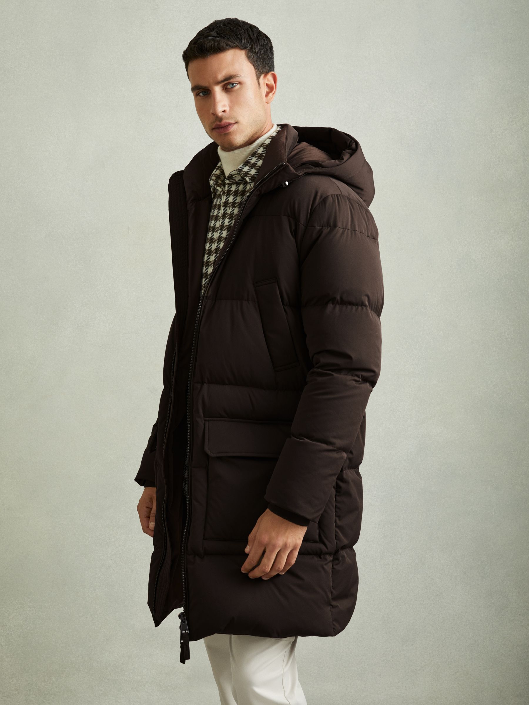 Quilted Hooded Puffer Coat in Brown - Image 3 of 6