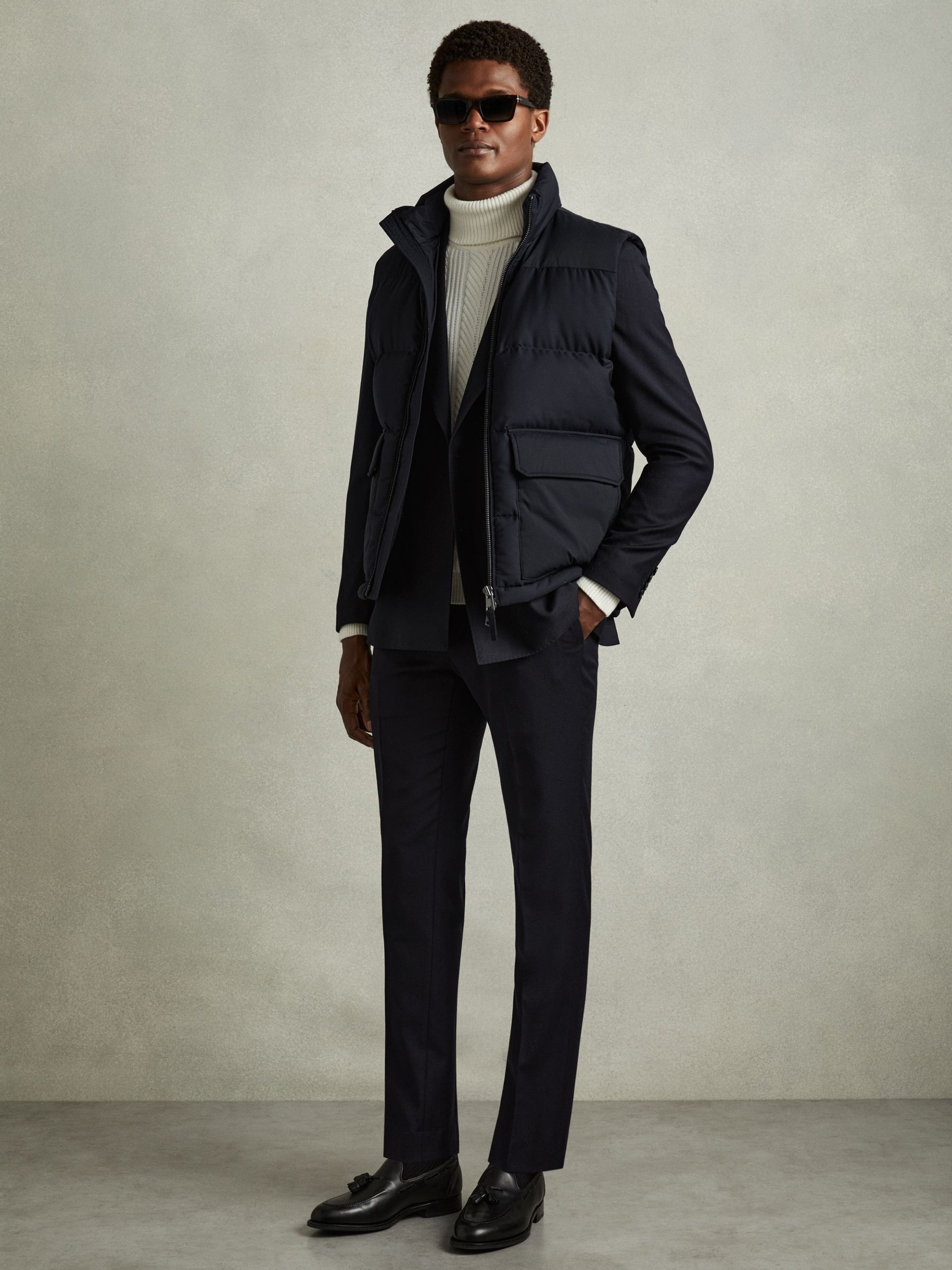 Patch Pocket Quilted Gilet in Navy - Image 3 of 6