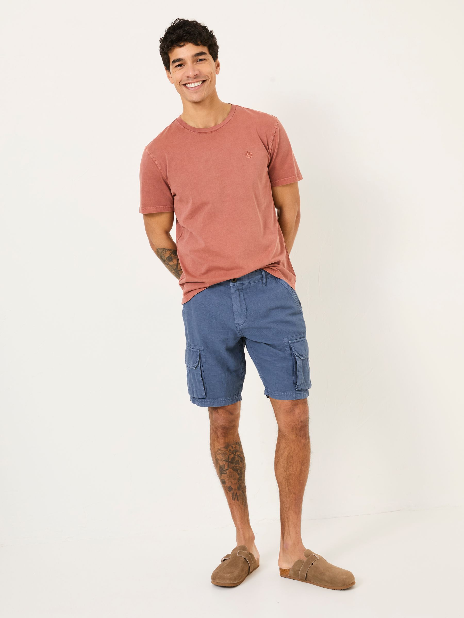 Blue Cotton Linen Cargo Shorts - Image 3 of 7
