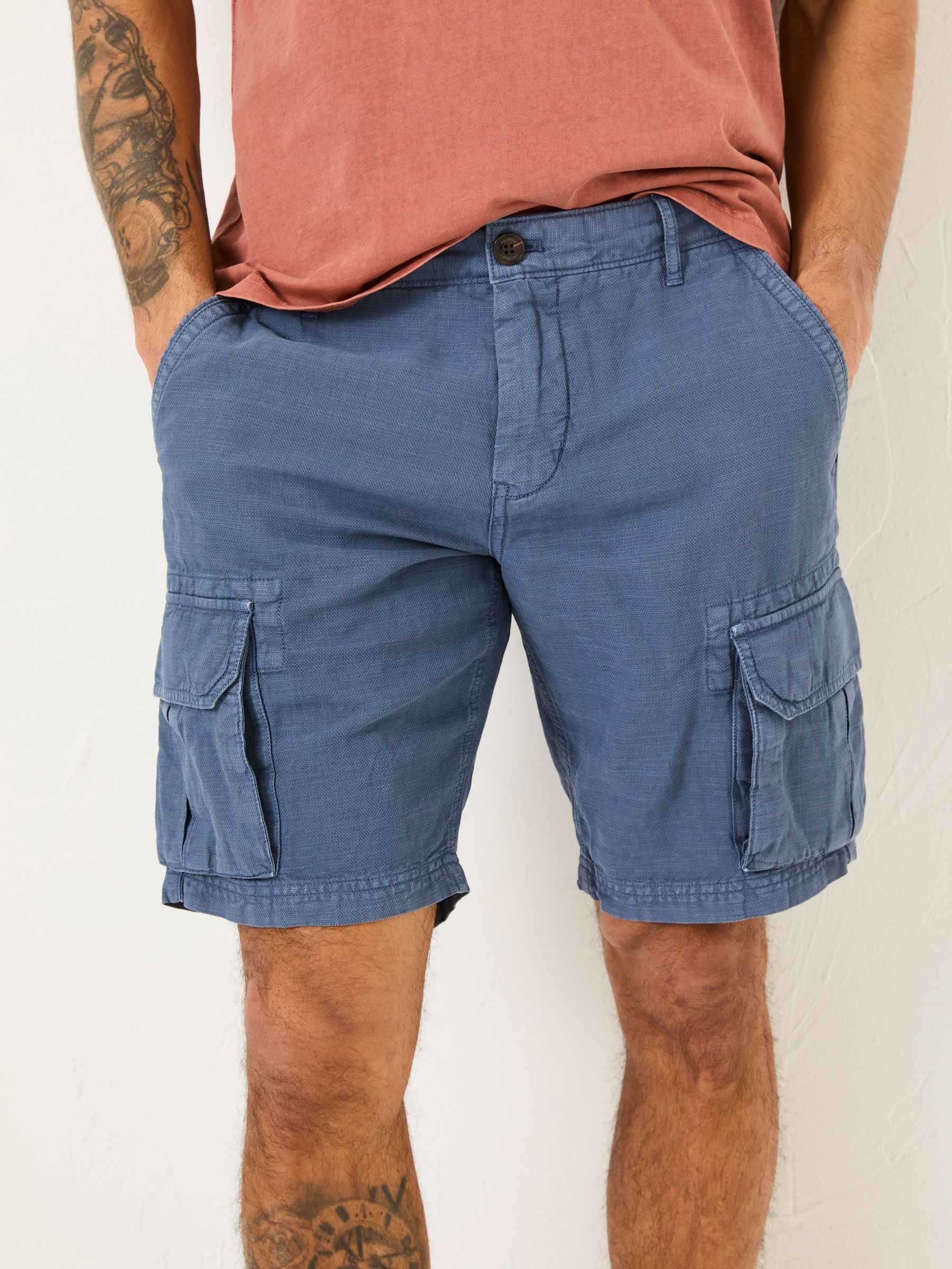 Blue Cotton Linen Cargo Shorts - Image 4 of 7