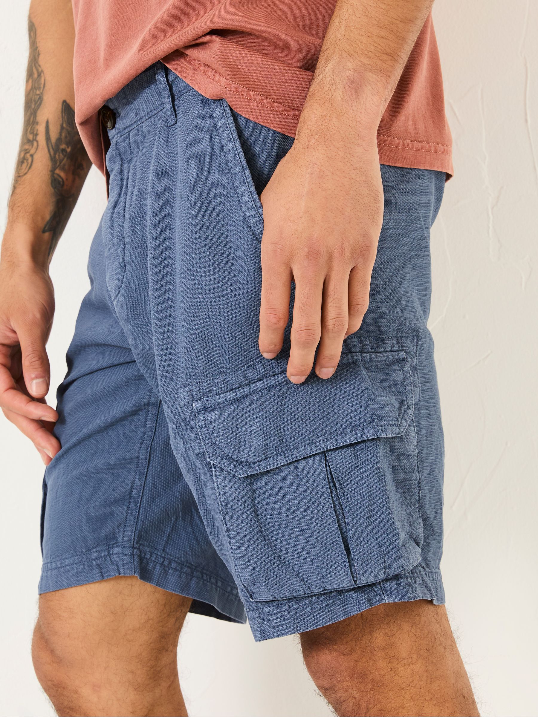 Blue Cotton Linen Cargo Shorts - Image 6 of 7