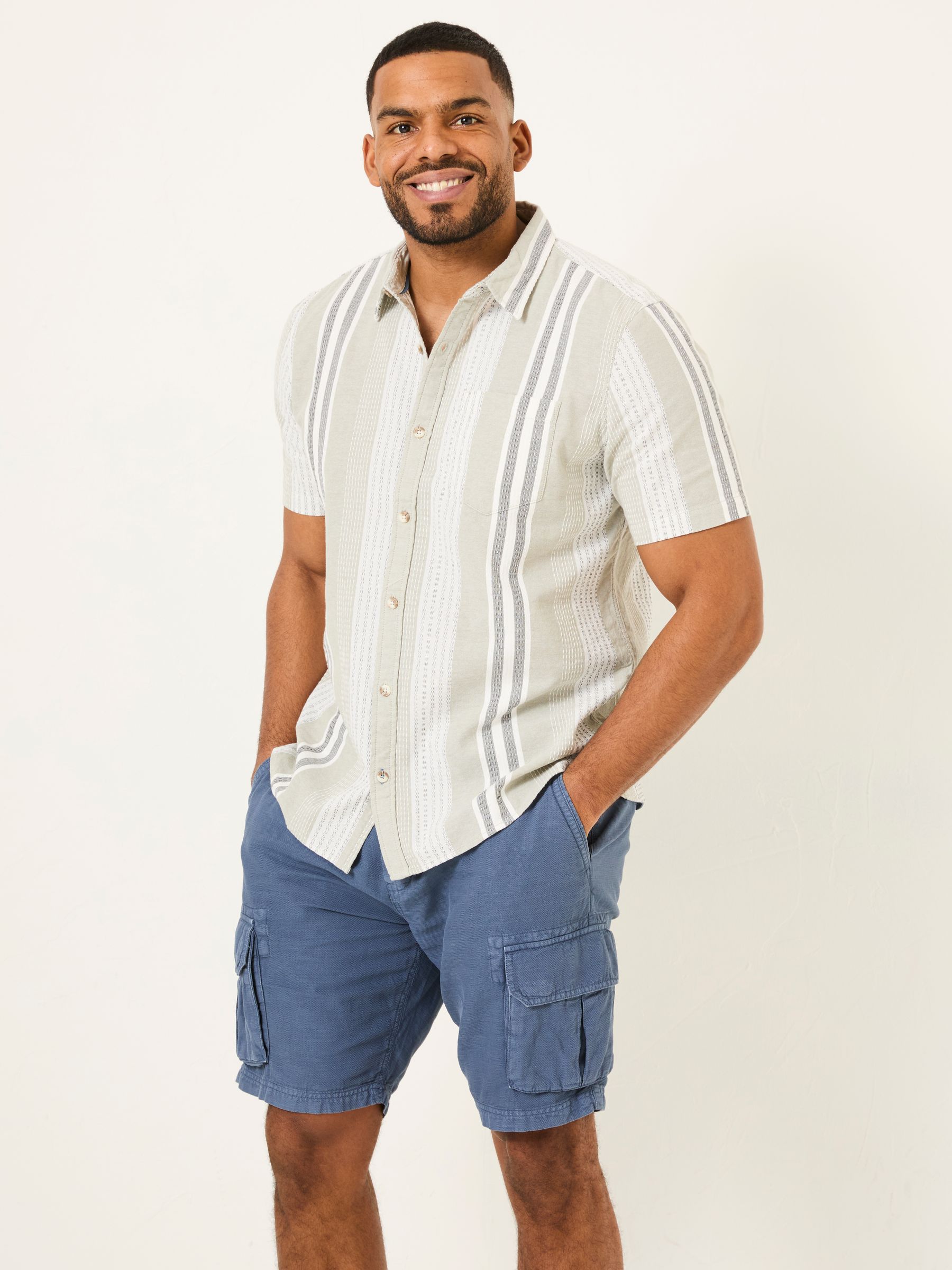 Blue Cotton Linen Cargo Shorts - Image 7 of 7